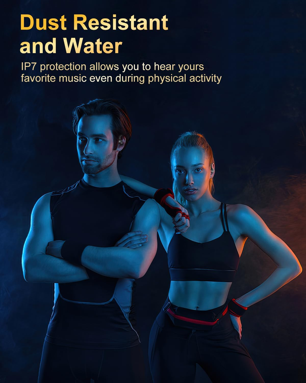 Bluetooth Sports Headphones, In-Ear Headphones, Wireless Bluetooth 5.3 with HD Mic, Outstanding Sound, 40 Hours Playtime, Comfort Fit, Dual LED Display, IP7 Waterproof Earphones with Ear Hooks, Black image number 2