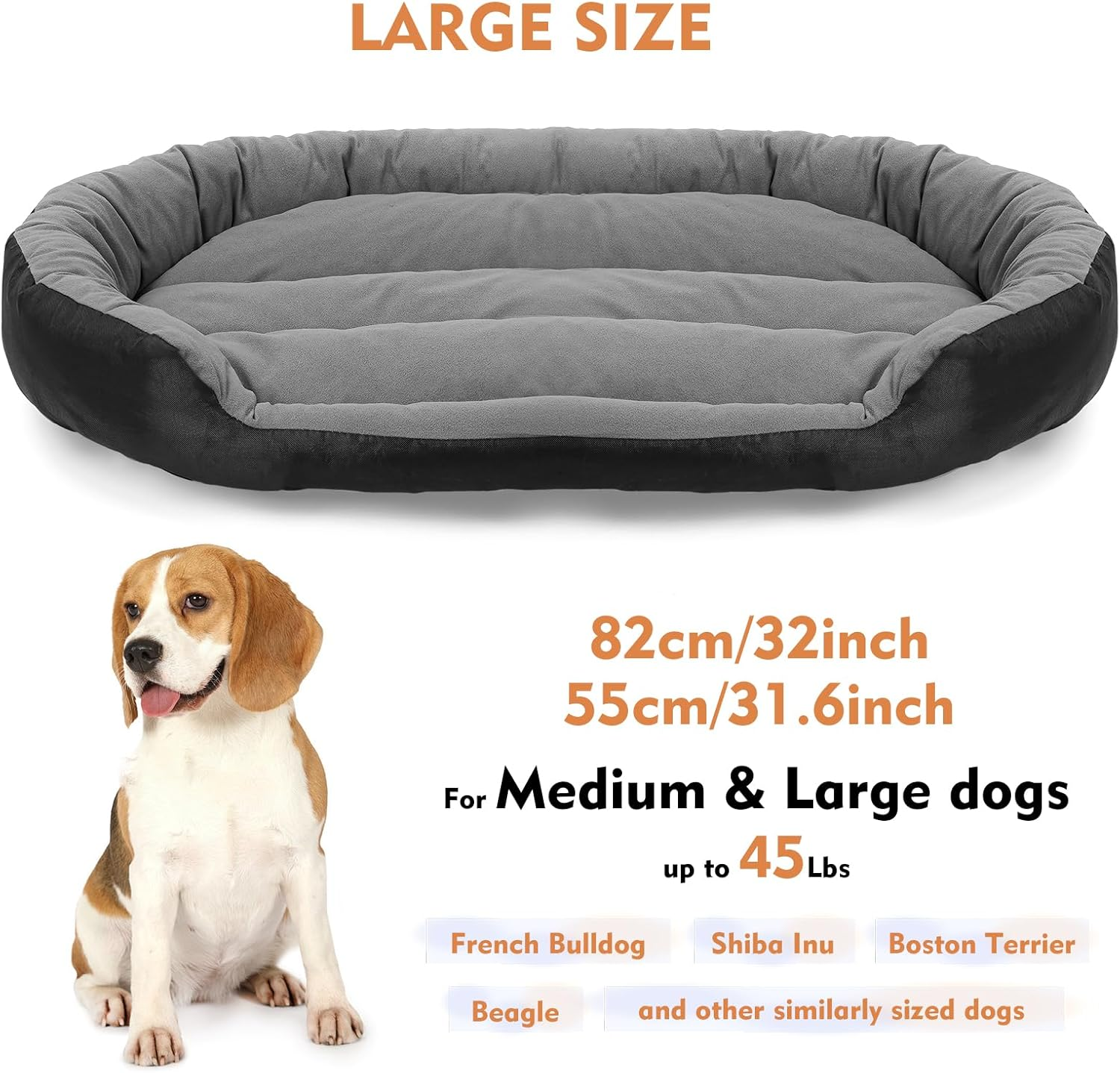 Dog Beds for Medium Large Dogs Washable, Orthopedic Dog Bed with Sides, Self Warming Soft Calming Comfortable Sleeping Pet Bed Couch Puppy Bed with Anti-Slip Bottom, L(82 * 55Cm) image number 2