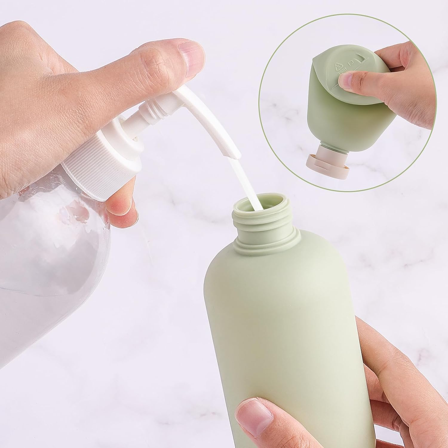 Gjinxi 2Pcs Squeeze Bottles with Flip Cap, Refillable Plastic Travel Containers Empty Bottles Travel Accessories Shampoo and Conditioner Bottles for Creams, Lotion (Green Blue, 200ML) - Greenpink image number 2