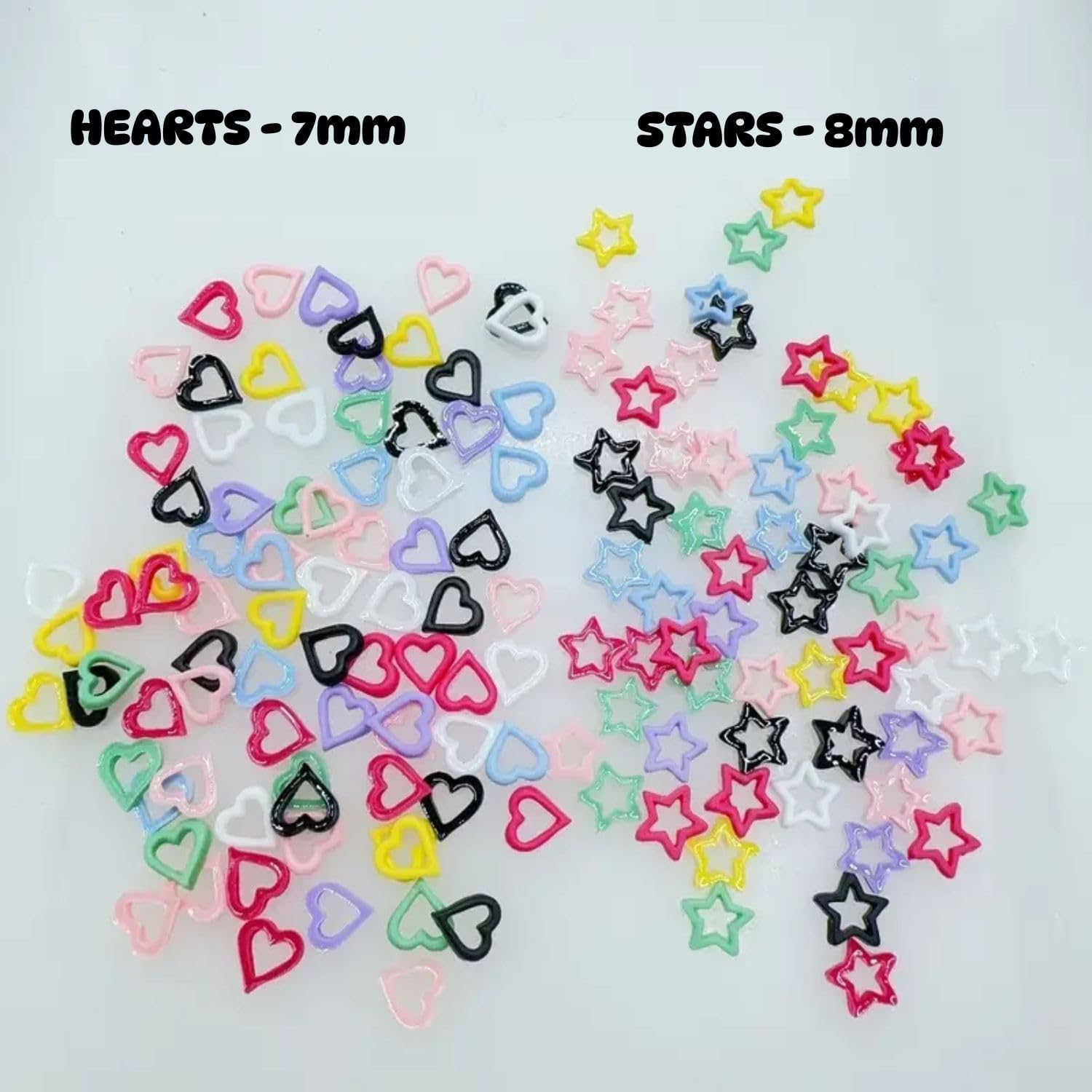 ROSEUS Nail Art Resin Charms 150 PCS, Y2K 90'S Style Hearts and Stars, Multi Colour Rhinestones Hollow