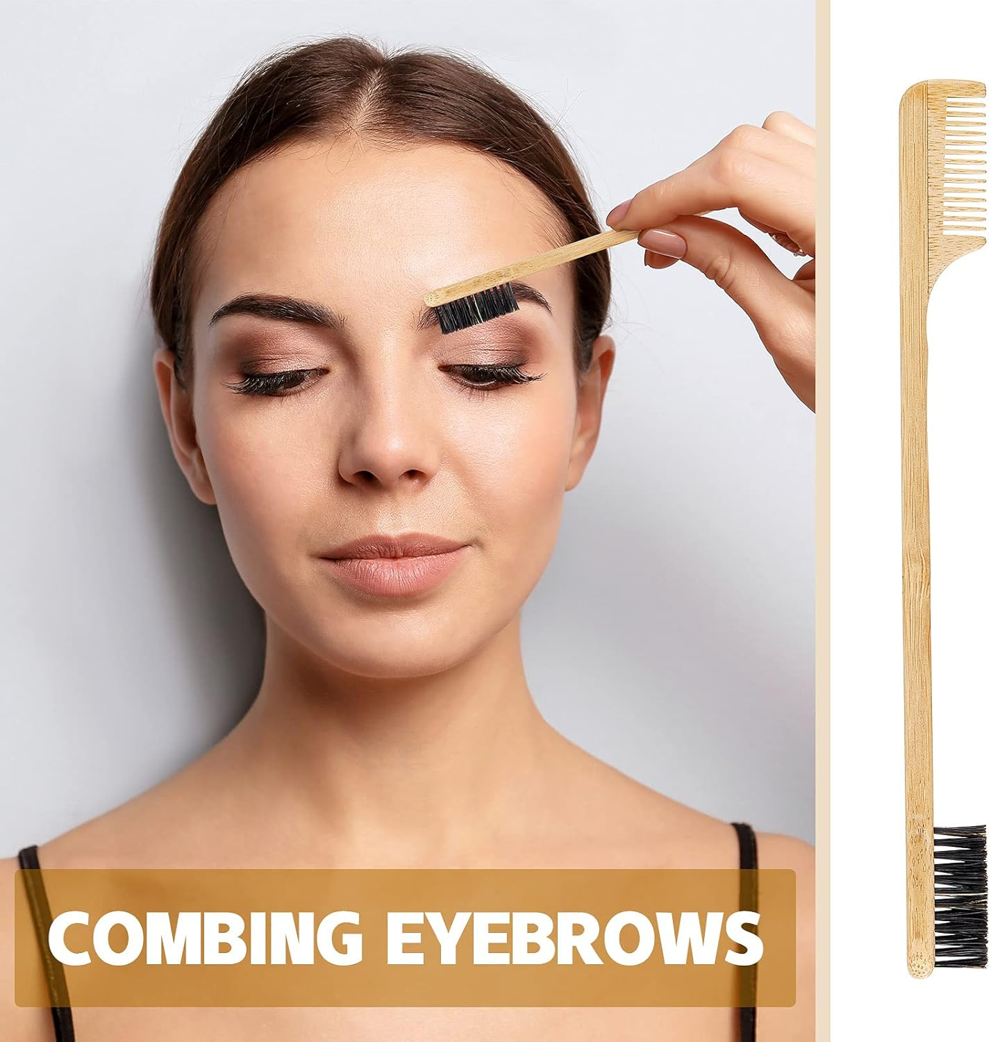 Geiserailie 3 Pieces Moustache Comb and Brush Hair Edge Bamboo Brushes 2-In-1 Edge Mustache Comb Gentle Control Wood Eyebrow Tool image number 1