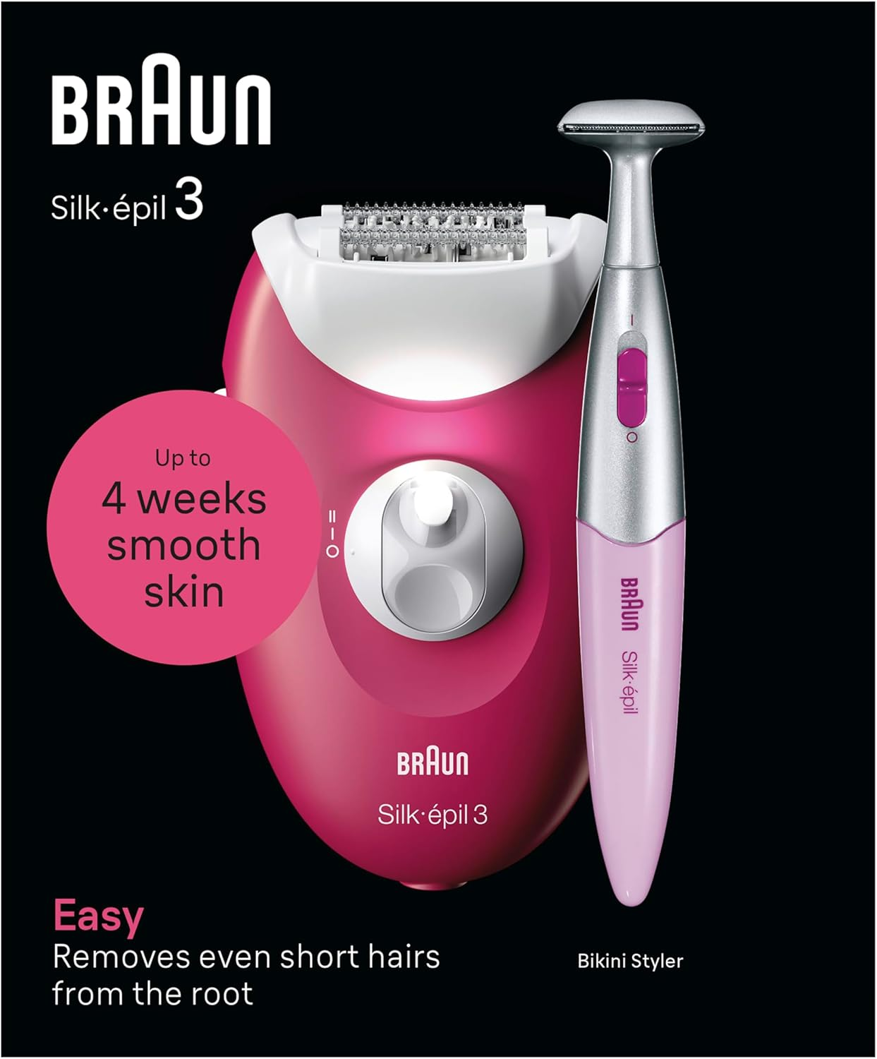 Braun 3-202 Silk-&Eacute;pil 3 Epilator Include Bikini Trimmer, Raspberry image number 3