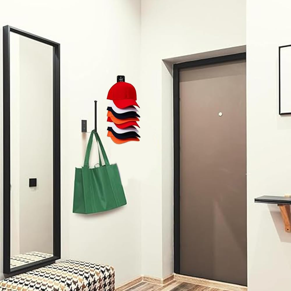 1PCS Hat Organizer for Baseball Caps, Baseball Cap Organizer, Hat Storage Display Hat Hanger Adhesive/Wall Drilled for Door, Bedroom, Closet Adhesive Hat Organizer Hooks Holder (White) image number 2