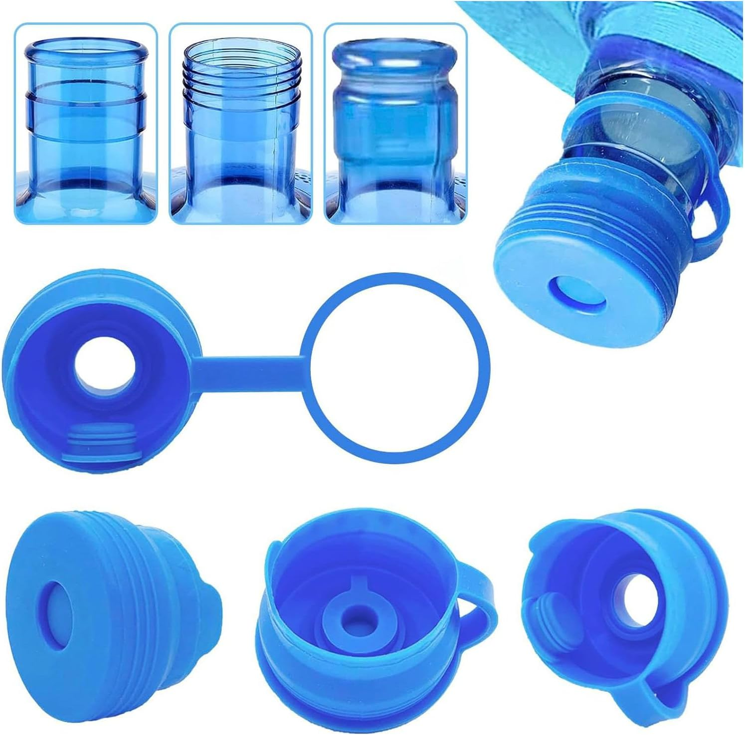4 Pack 3 & 5 Gallon Water Jug Cap, 55Mm Reusable Food Grade Silicone Water Bottle Cap for Standard/Screw/Crown Tops, Water Dispenser Replacement Lids, Non-Spill & Leak Free