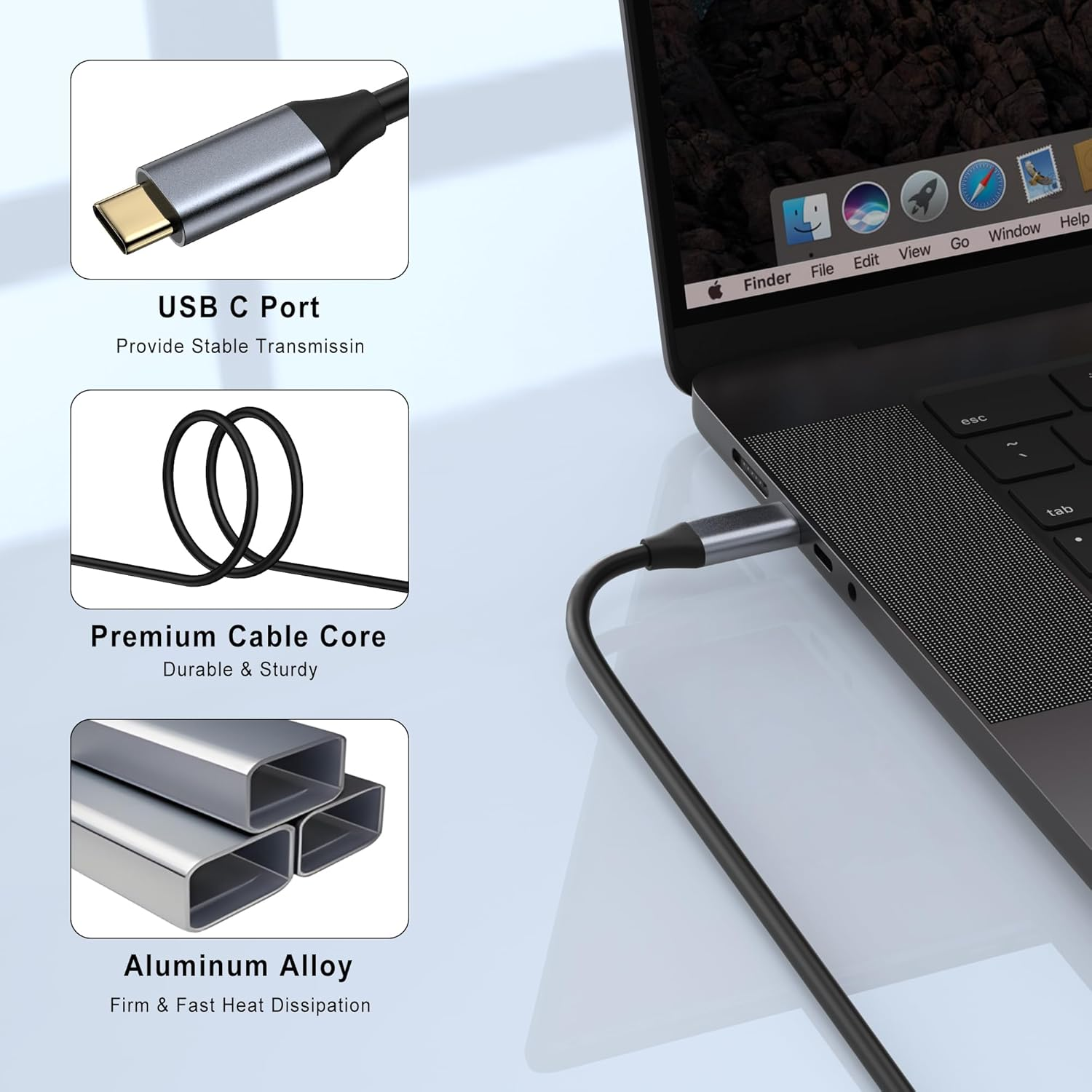 Unidirection USB C to HDMI Cable 2M 4K 30Hz, Type C to HDMI Cable Thunderbolt 3 to HDMI for Home Office for Iphone 16/15 Pro Max Plus, Galaxy S25/S24, Macbook Pro 16" 2019/2018, Ipad 11Th/10Th