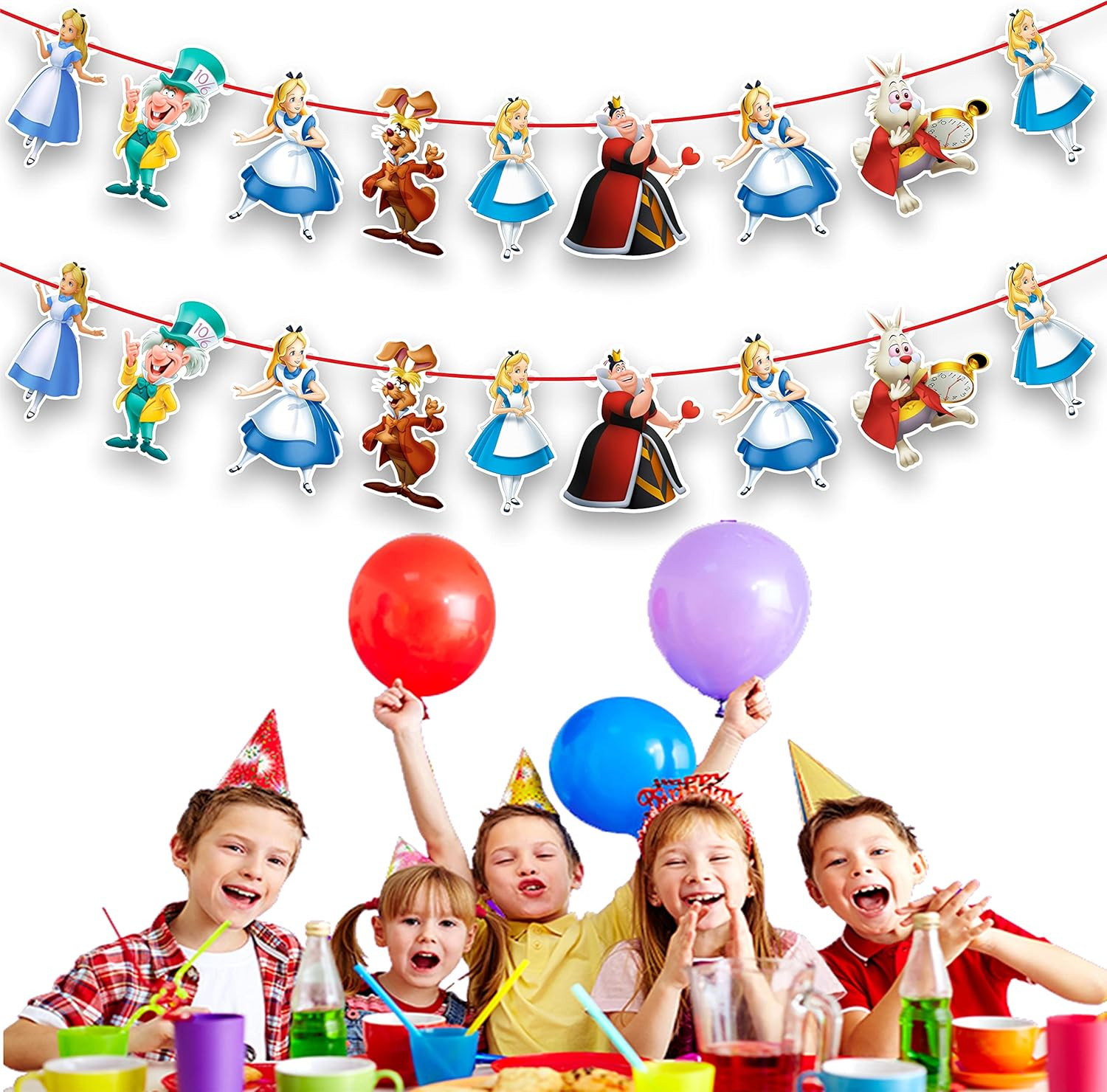 Alice in Wonderland Theme-Inspired Party Decor Set &ndash; Mad Hatter Tea Party Decorations, Queen of Hearts Accents, Vintage Fantasy Wonderland Theme for Birthdays, and Storybook Celebrations image number 4