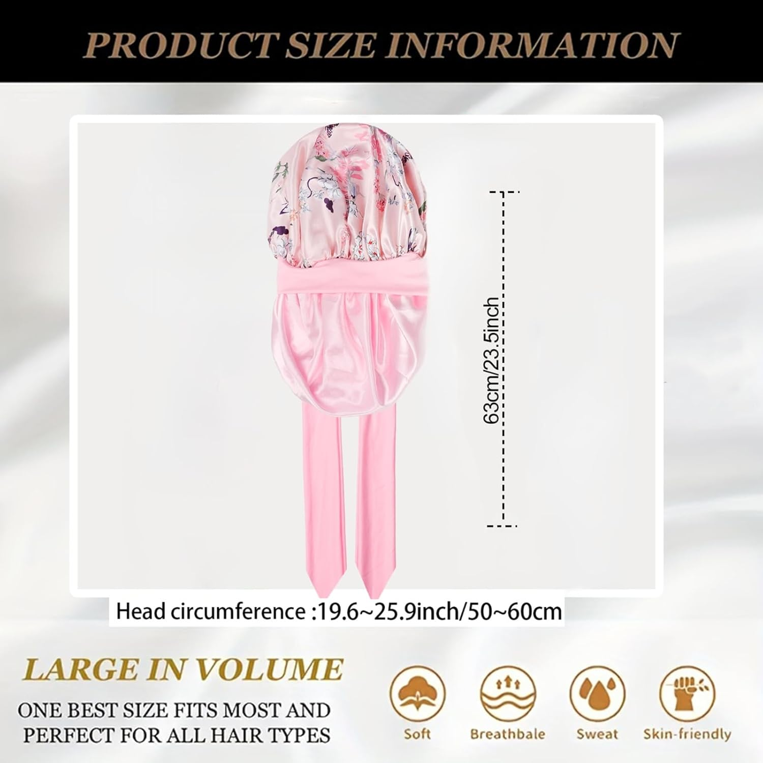 Silk Hair Bonnet for Sleeping, Double Layer Slip Silk Bonnet for Curly Hair, Breathable & Secure Fit image number 3