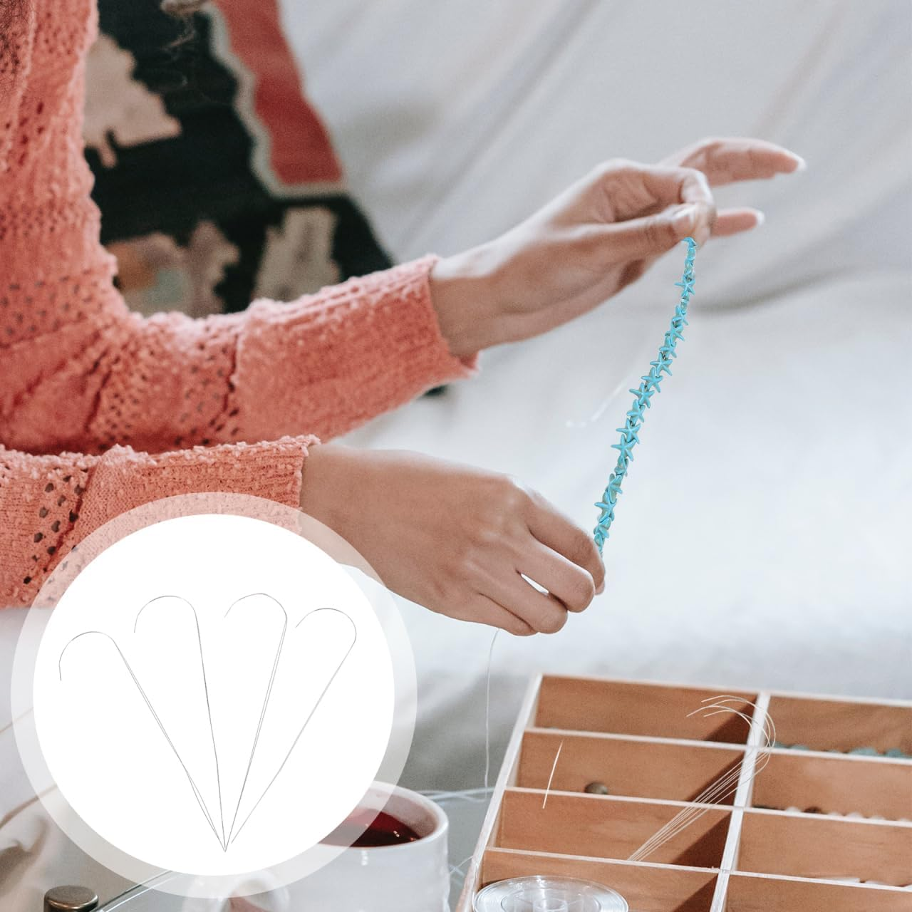 NUOBESTY 4Pcs Beading Needles Set - Alloy Quick Bead Threading Tools for Jewelry Making, Thin Curved Sewing Needles for Crafting & DIY Accessories