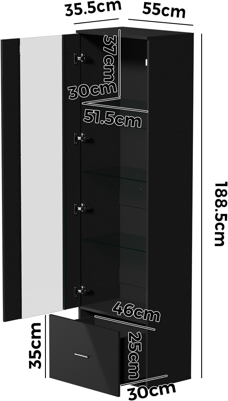 Oikiture Display Cabinet with 4 Shelves and Drawer Sideboard Buffet Storage Cabinet Wine Cabinet Black image number 2