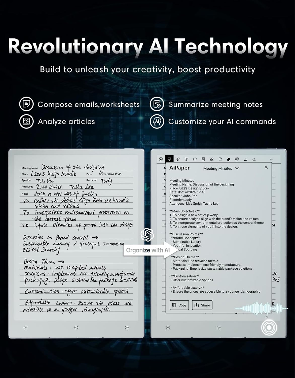 Aipaper Carta 1300 AI Digital Notepad Bundle, 10.65'' 300PPI Ereader, Ultra-Thin 4.5Mm, Lightweight 370G, 128GB E-Reader image number 2
