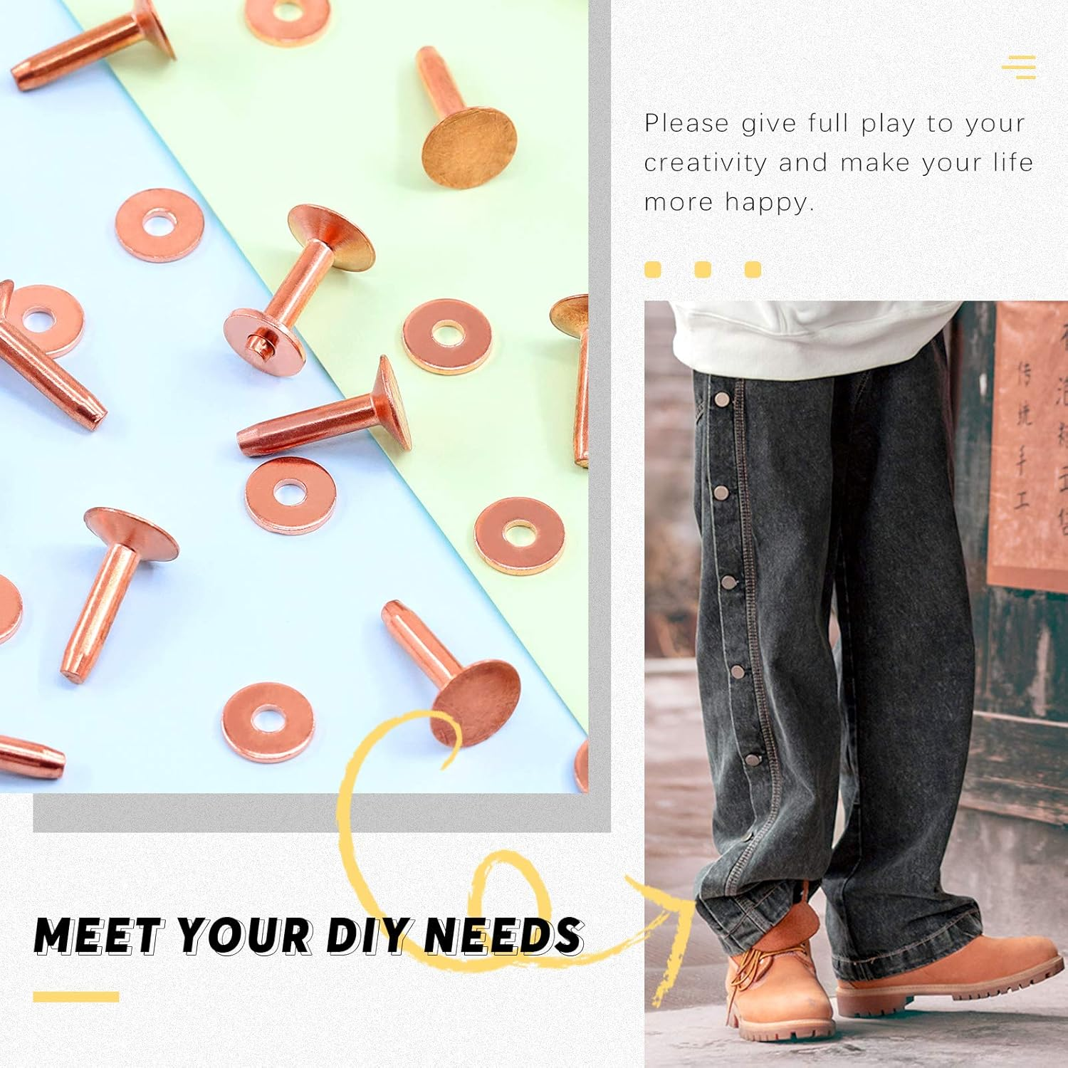 (10X3.3X14) - Swpeet 50Pcs 10 3.3 14Mm Copper Rivet and Burrs Assortment Kit, DIY Leather Kit for Belts Wallets Collars Leather Products Craft Makingbelts Wallets Collars Leather DIY Craft Supplies image number 3