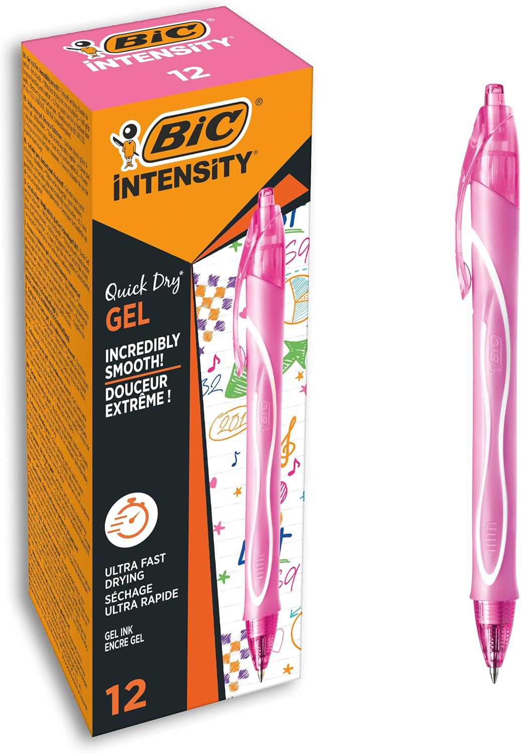 BIC Gel-Ocity Quick Dry Gel Pens, Medium Point (0.7 Mm), Purple, Box of 12, Retractable Pen with Ultra Fast Drying Ink