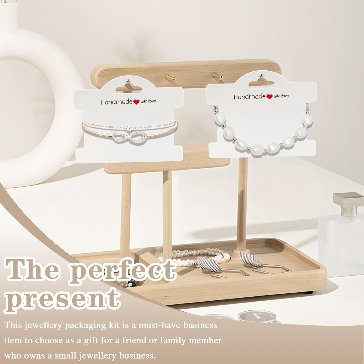 Sekonow 70 Set Bracelet Packaging for Small Business, Bracelet Display Cards with Clear Bags Handmade with Love Hanging Bracelet Business Supplies for Selling Bracelet Jewelry, White - Brown image number 5