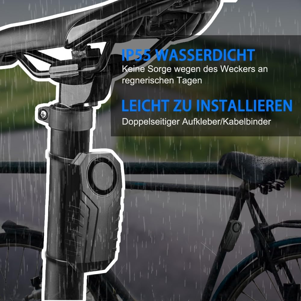 ZEXMTE Bicycle Alarm System, 113Db Loud Wireless Anti-Theft Bicycle Motorcycle Alarm System Car Waterproof Bicycle Alarm System with Remote Control, Black, 2 Pack