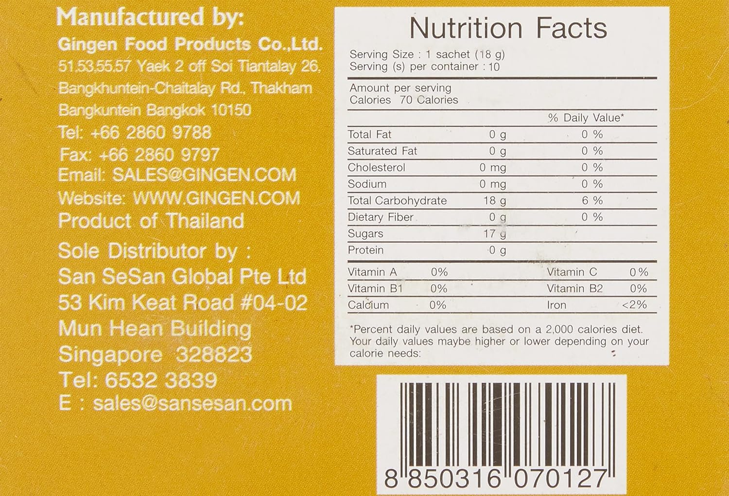 Gingen Instant Strong Formula Ginger Tea 18 G (Pack of 10 Sachets)