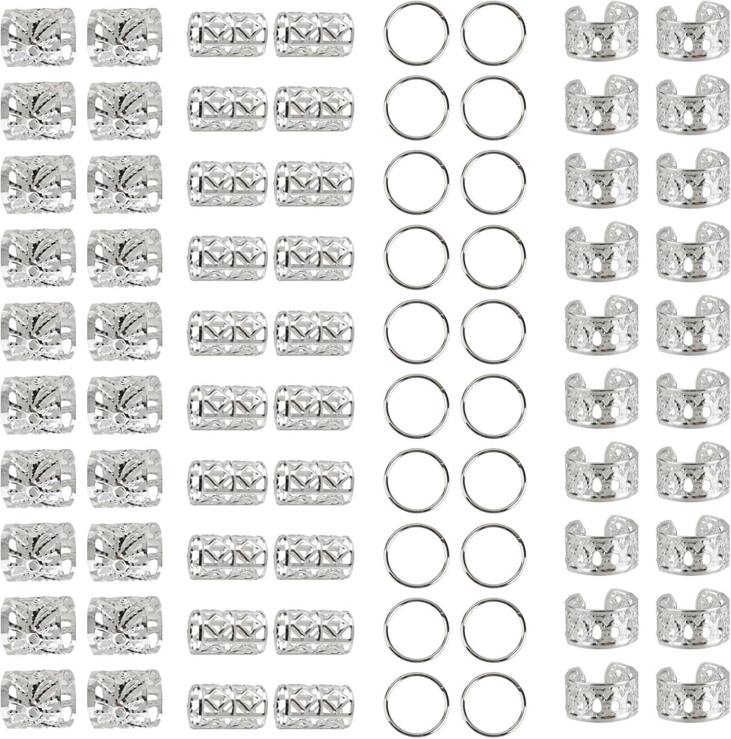 Pack of 80 Silver Dreadlocks Jewellery Viking Hair Accessories, Cuff Clips for Dreadlock Accessories, Adjustable Cuffs, Hair Beads, Hair Spirals, for Dreadlocks for Men, Women, Girls and Boys Braids image number 1