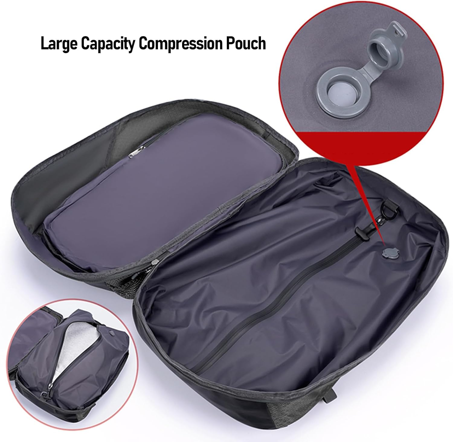 Vacuum Backpack, 43L Large Waterproof Travel Vacuum Compression Backpack (18-20Pcs Spring and Autumn Clothes) with 16 Inch Laptop Compartment & Air Pump & Reflective Strip (Black) image number 2