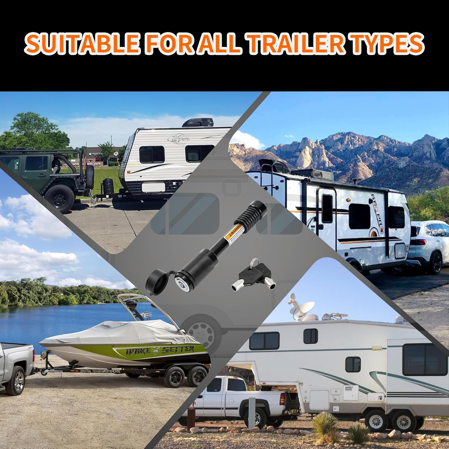 METOWARE Trailer Hitch Lock Hitch Receiver Pin Lock Fits Class III IV V and 2&rdquo;- 3-1/2" Receiver with 5/8" Dia 4&rdquo; Lock Pin and 8 Anti-Rattle Rubber O-Rings Receiver Hitch Lock (4 Pack) image number 3