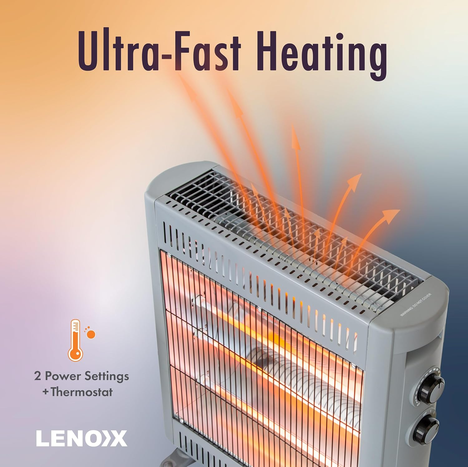 Lenoxx 2200W Quartz Radiant Heater with Adjustable Thermostat, 2 Power Settings, Tip-Over Safety, Fast-Heating Compact Indoor Warmer for Home or Office Use image number 1