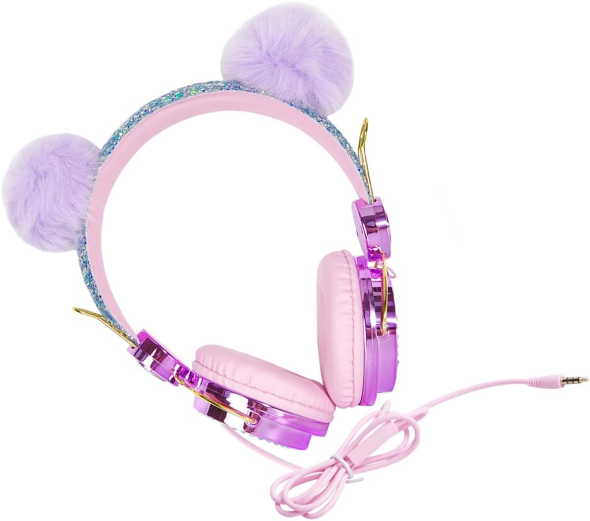 Kisangel Adjustable over Ear Headphones with Glitter Rhinestones and Fuzzy Ball Decor for Boys and Wired Headset Compatible with Laptop Tablet Smartphone Material for Travel Random Color image number 1