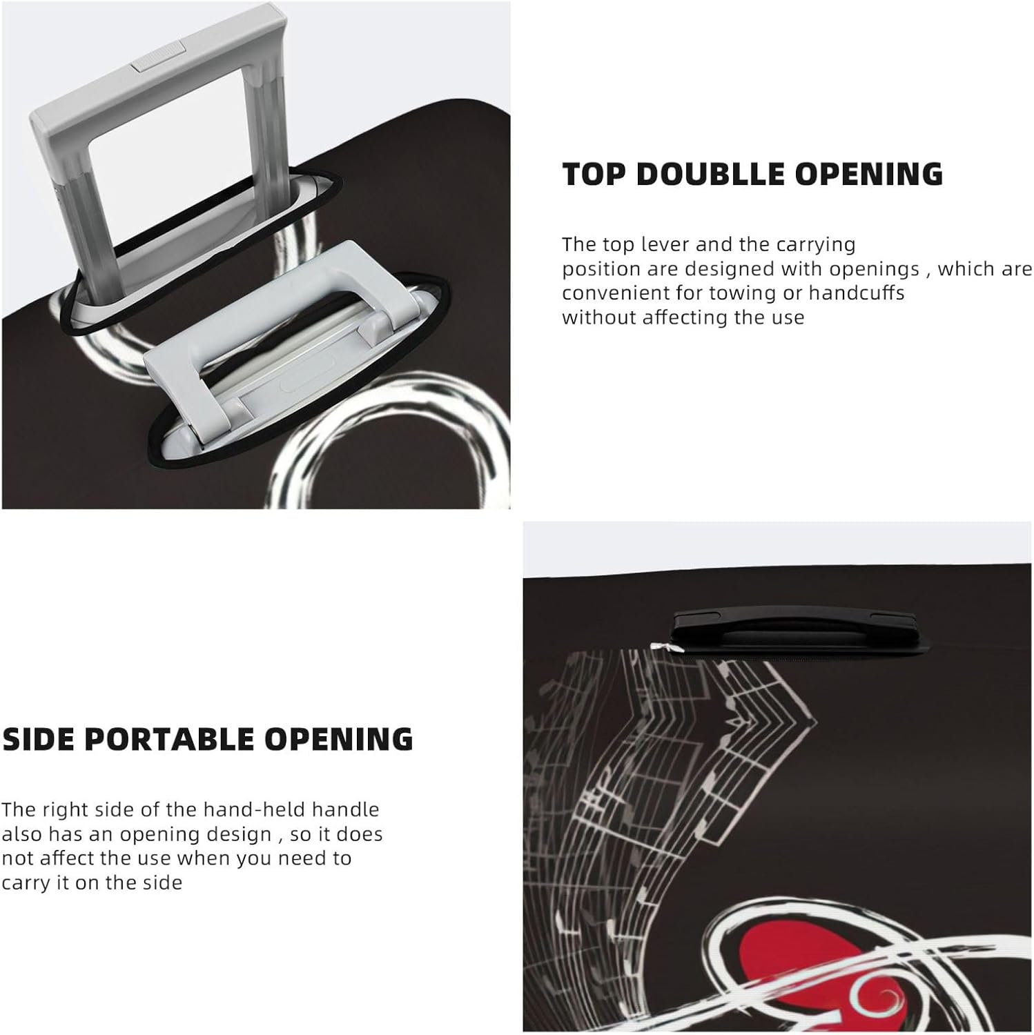 Odddot Music Symbols Love Print Travel Luggage Cover,Suitcase Protector Cover, Washable Baggage Covers,For 18-32 Inch Luggage, Music Symbols Love, Large image number 1