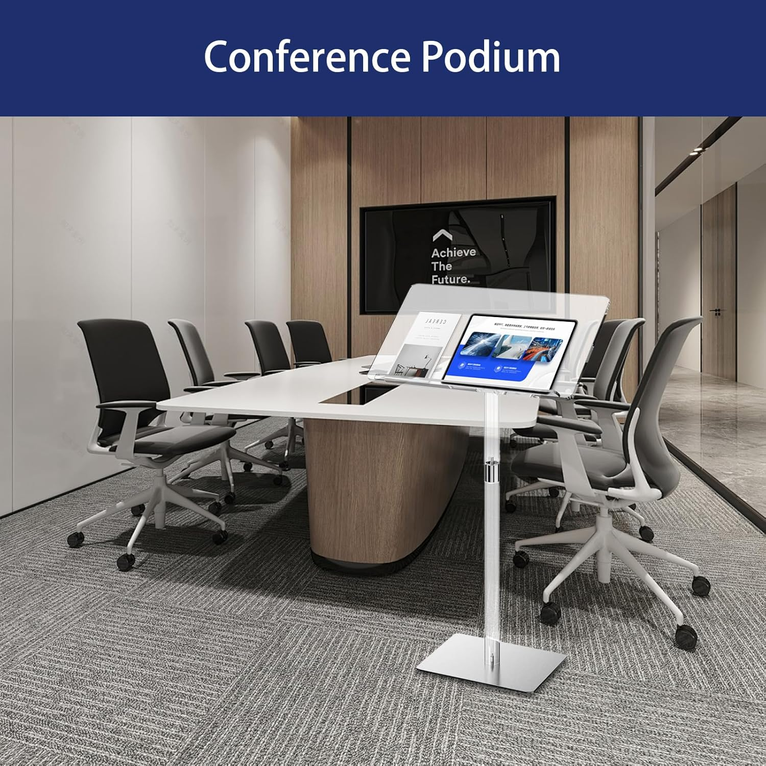 Acrylic Podium Stand，Adjustable Lectern Table with Tilted Tabletop，Clear Acrylic Stand for Classroom, Office, Churches (L) image number 2