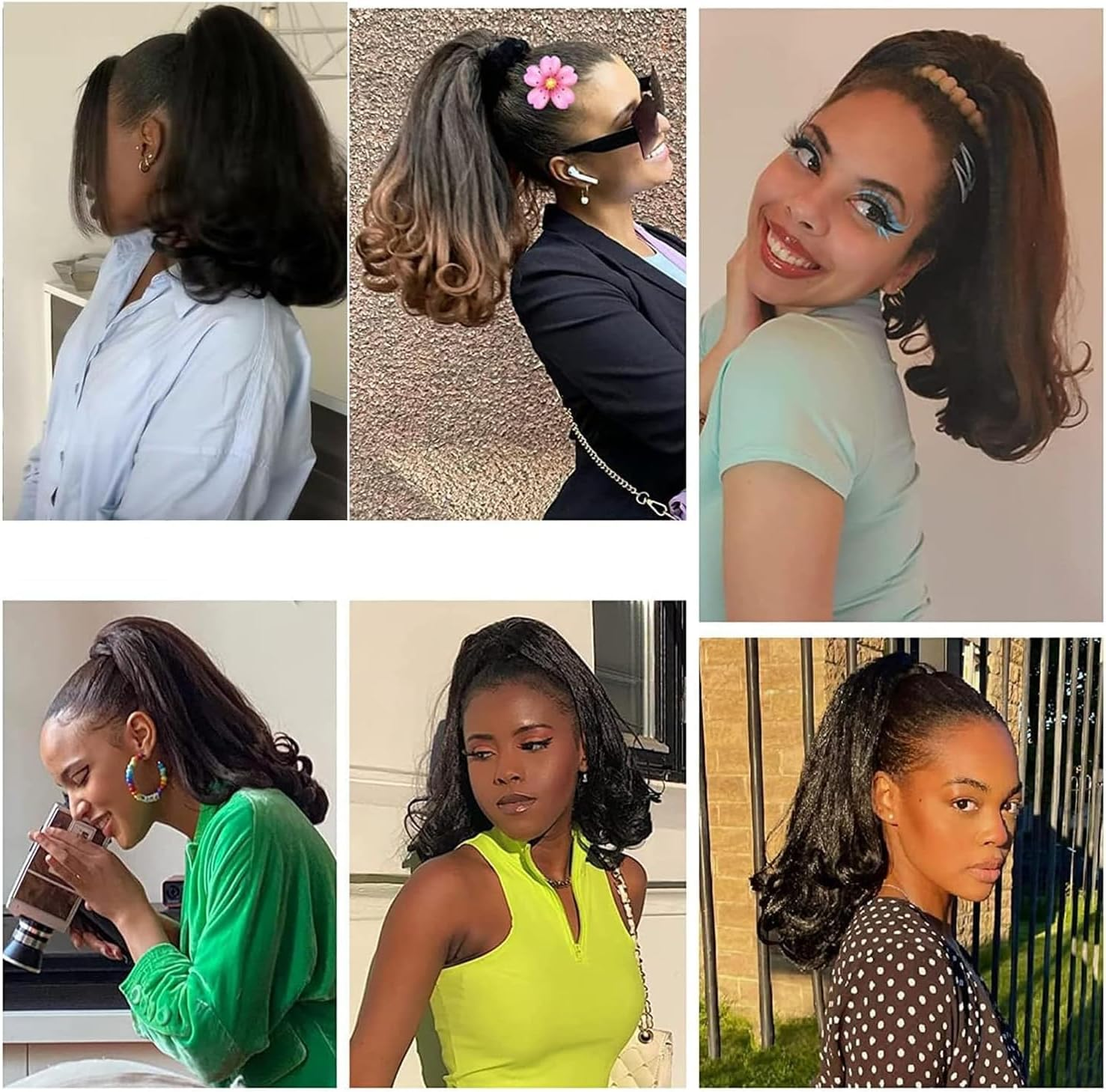 Nature Drawstring Ponytail for Women Yaki Straight Ponytail Extensions Tail Warped Pony Tail Extensions Natural Black Synthetic Bun Women'S Hair Piece (Black, 16 Inch) image number 2