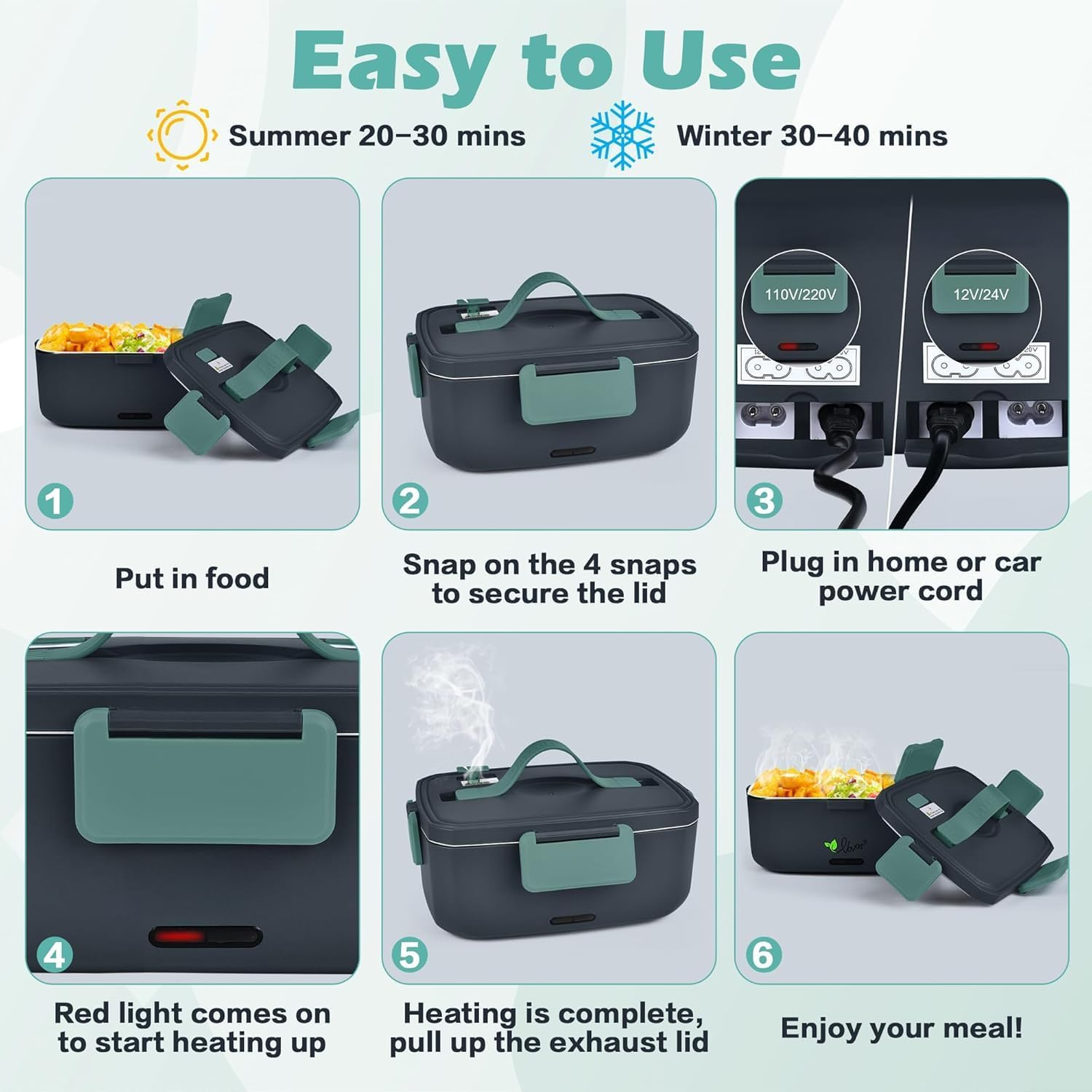 Electric Heated Lunch Box - 2L Portable Food Warmer Lunchbox for Adults Work, Men Women Warming Hot Lunch Box, Stainless Steel Heater Container with Fork Spoon Carry Bag image number 4