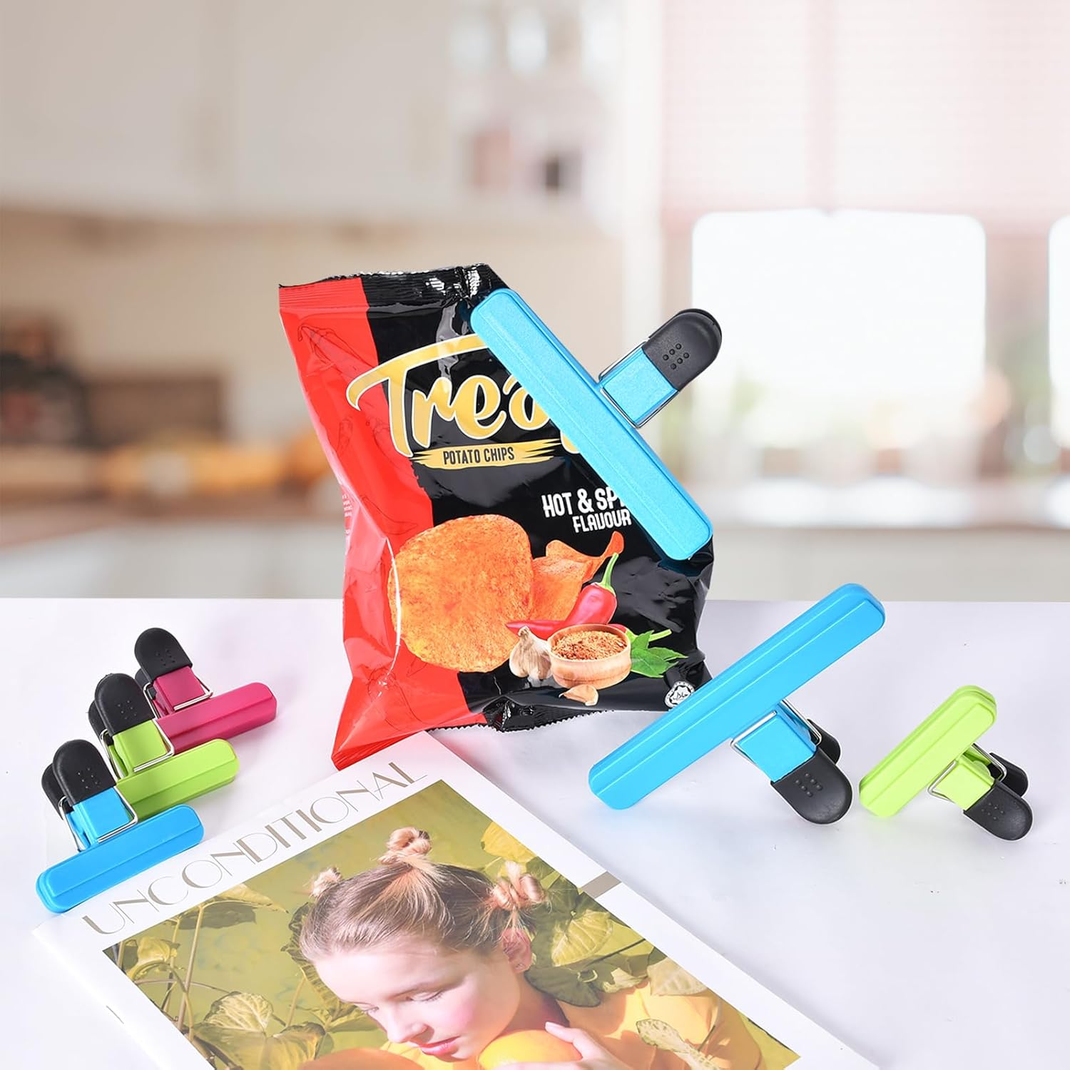Zhtulck Bag Clips for Food Storage, 2 Sizes - 12 Pcs Food Bag Clips for Food Storage, Reusable Food Clips, Food Clips Bag Sealing Clips for Snacks Coffee Home Kitchen, 4 Color image number 5