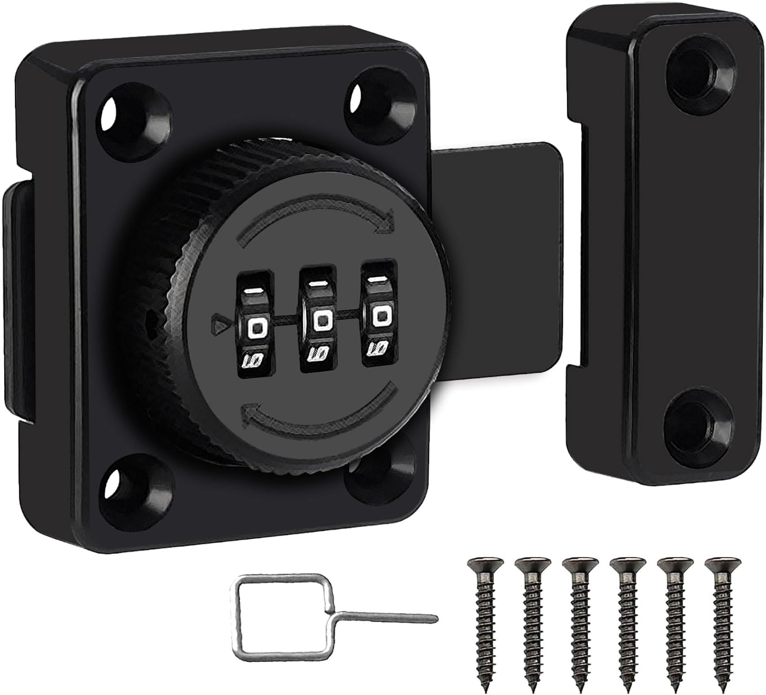 Portable Cabinet Combination Latch, 3-Digit Password Hasp Latch Lock,Cabinet Door Lock for One-Way Door, Cabinet, Drawer, Office File Cabinet Door (Black)