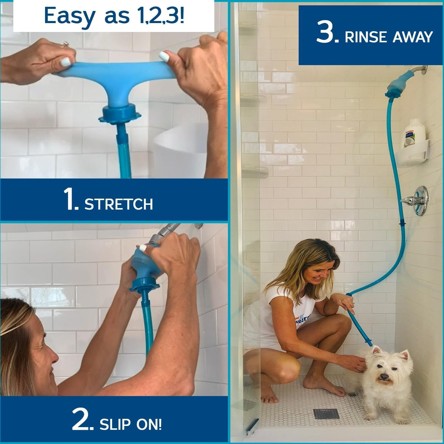 1-Piece Slip-On Pet Dog Shower Connector Rinse, Faucet Sink Hose Attachment, Length 150Cm, Blue, Flexible Silicone Adapter, Easy to Install image number 4