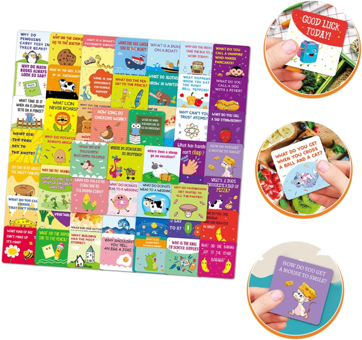 60Pcs Notes for Kids Cartoon Joke Cards for School Lunch Boxes Fun Motivational and Inspirational Lunch Box Cards for Parties and Picnics