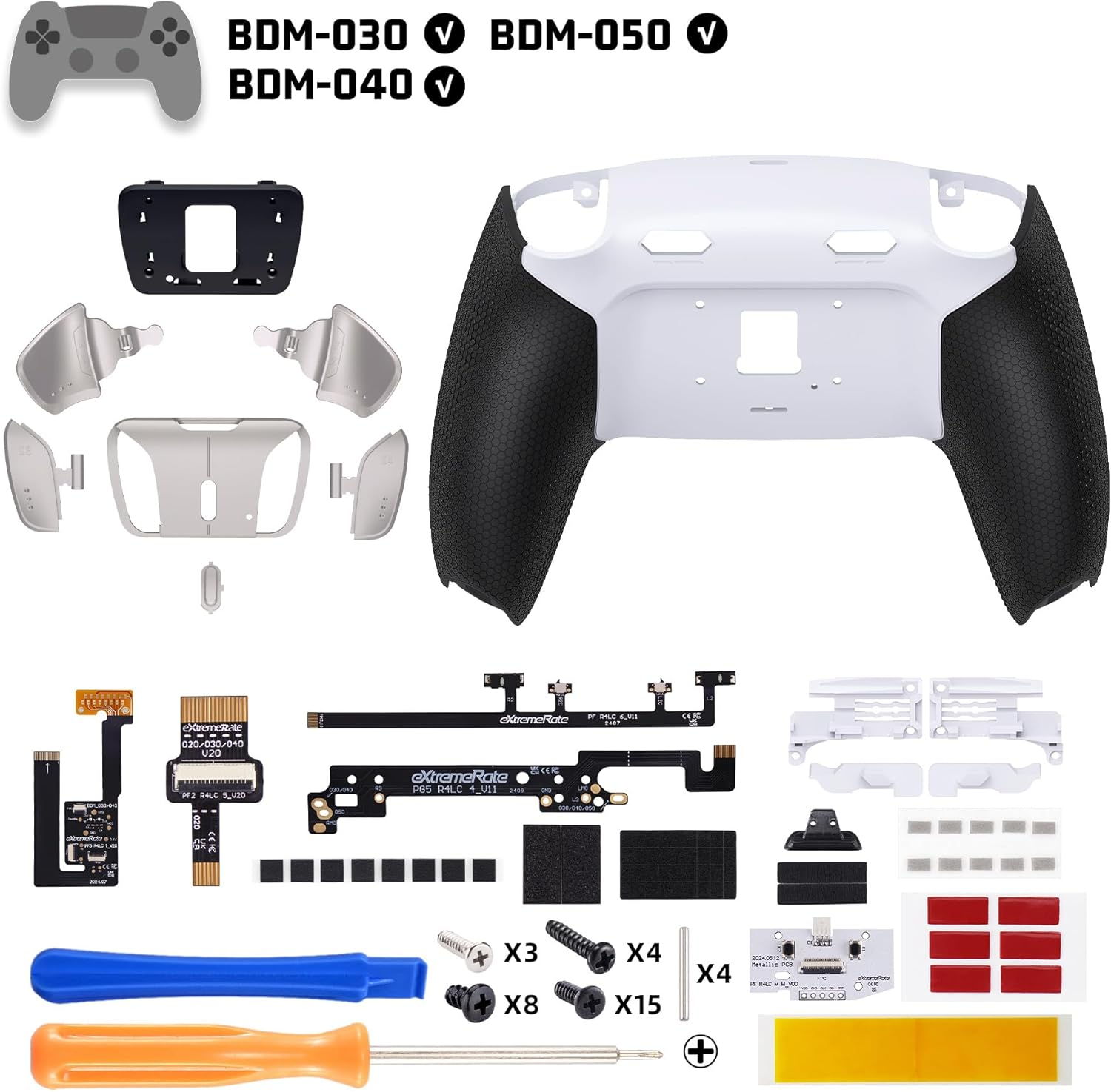 Extremerate RISE4 plus MAX RMB Back Paddles Kit with Clicky Trigger Stops & Rubberized Grip for PS5 Controller BDM-030 040 050, Remappable Real Metal Back Buttons Kit for PS5 Controller &ndash; White Black