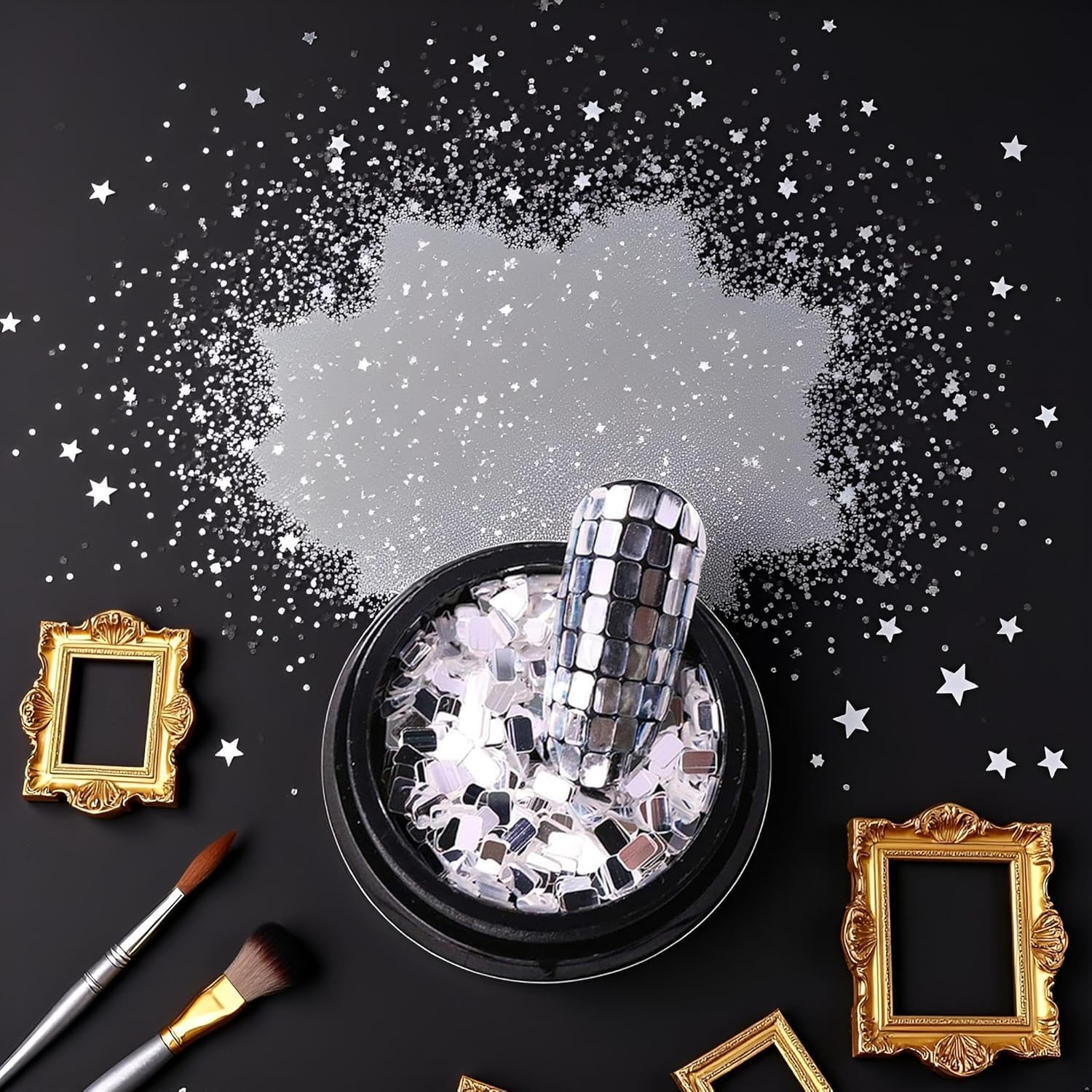 Nail Sequins Silver Square Nail Art Accessories for Nails Decoration Makeup DIY Arts Crafts Nail Art and Nail Polish image number 4