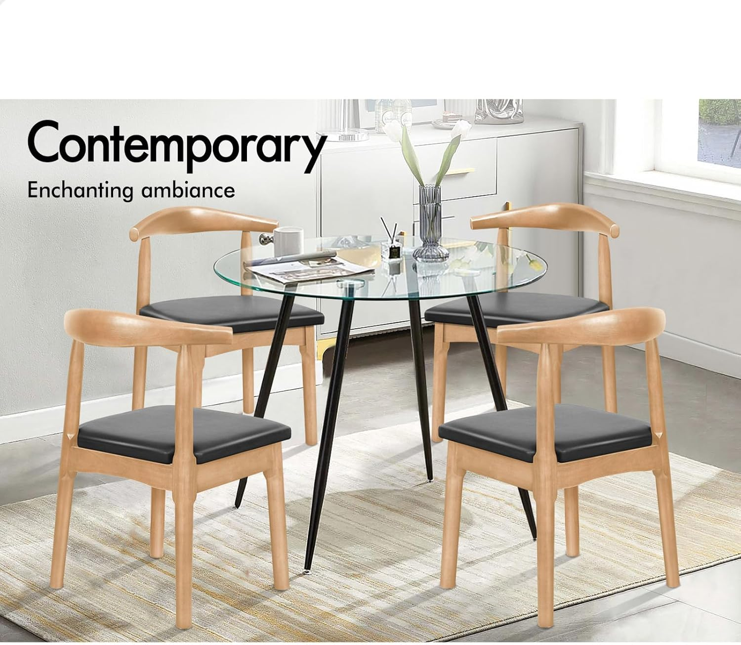 ALFORDSON 1X PU Leather Dining Chair, Retro Sytle Kitchen Chair with Ergonomic Backrest & Floor Protectors for Home Bar Cafe Office Table, Reading Seat 150Kg Capacity, Wood image number 6