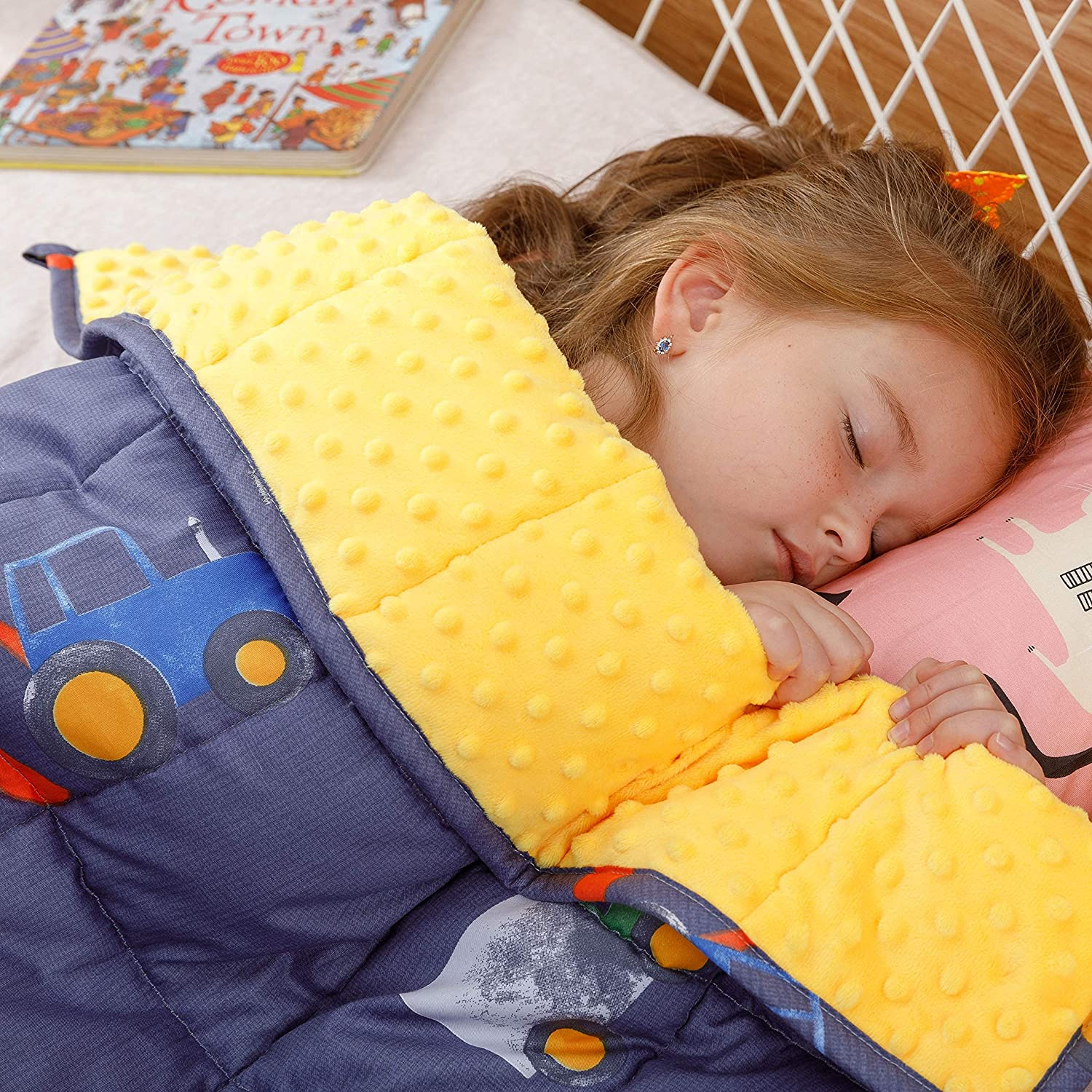 Buzio Weighted Blanket for above 7-14 Years Old Children, Blue Car World