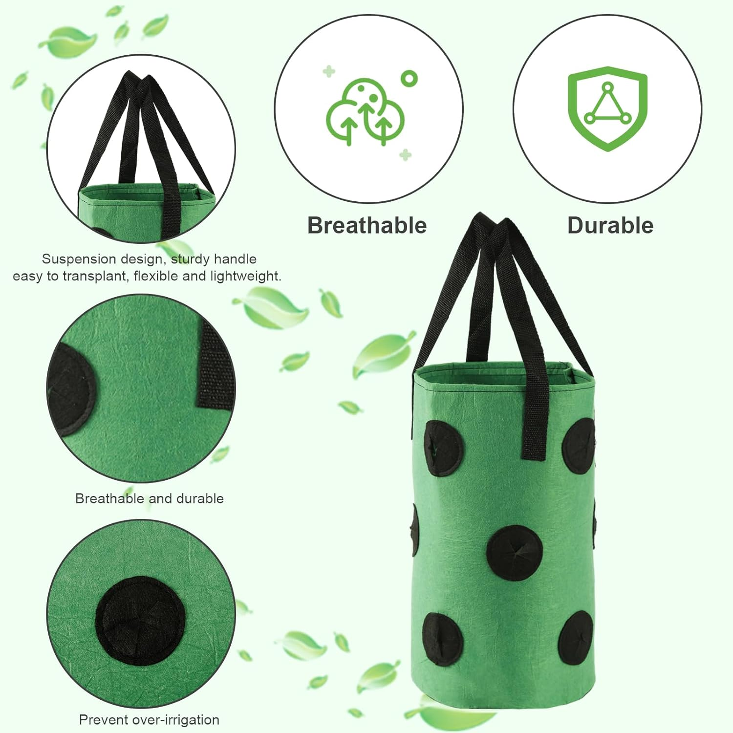 2Pcs Strawberry Planter Bags, Cylindrical Hanging Grow Bags Vertical Garden Wall Planter Durable Topsy Turvy Tomato Planter for Outdoor Indoor Hanging Planting image number 4