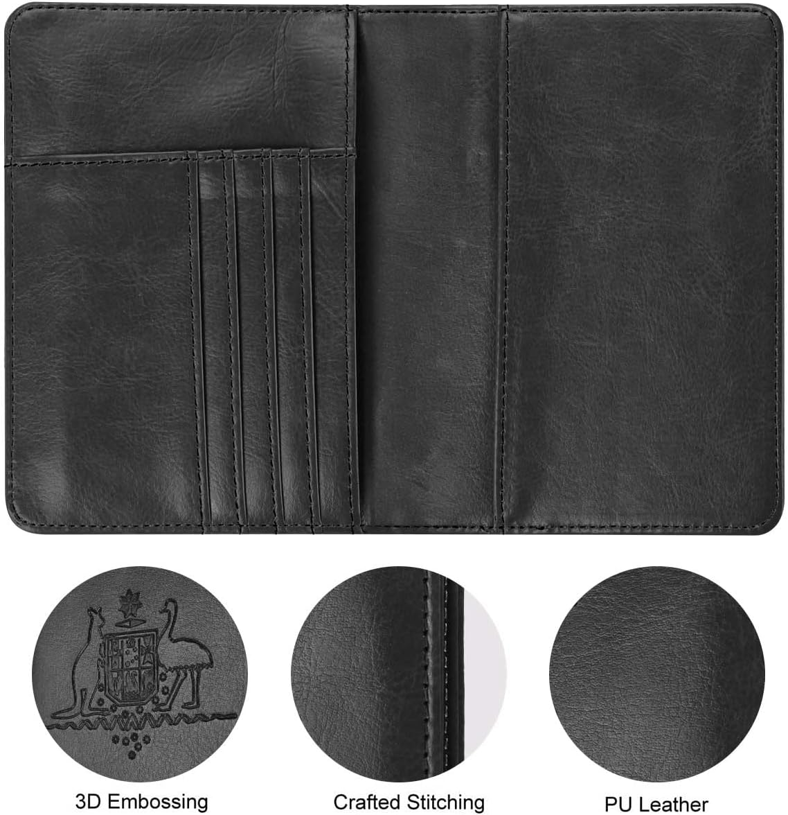 Passport Holder Travel Bag Cover Case, T Tersely Leather RFID Blocking Travelling Wallet Holder ID Credit Business Cards Cover Case for Boarding Passes (Black) image number 5
