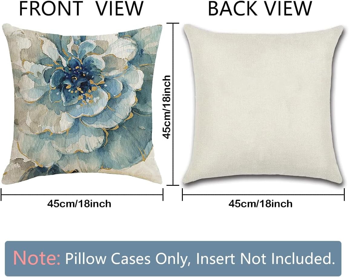 Decorative Throw Pillow Covers Set of 4, 18X18 Inch Square Cushion Covers Decoration Pillowcases Linen Cushion Case for Sofa Patio Living Room Couch Home (Flower and Bird, 45X45Cm/18X18Inch/4Pcs) image number 1