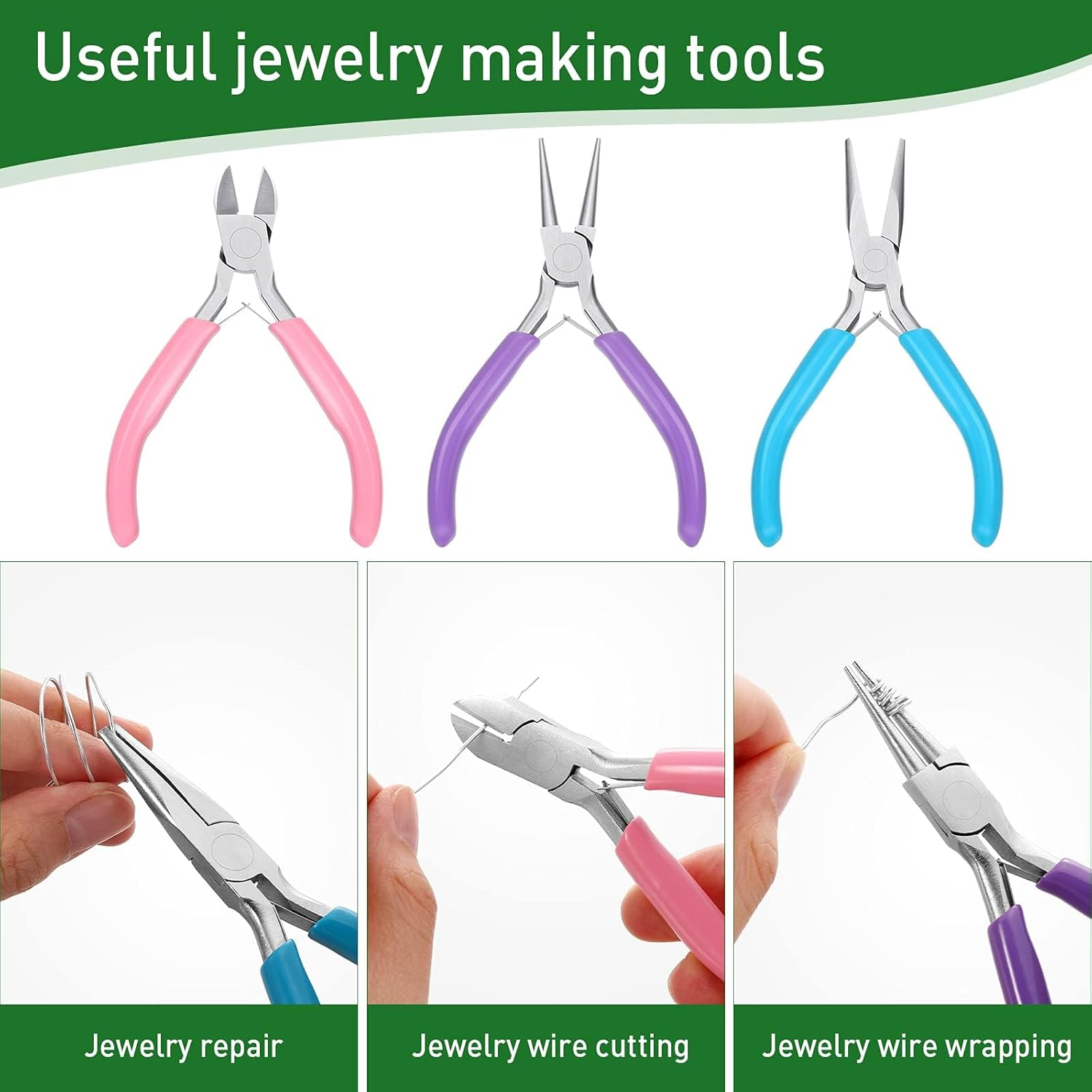 3 Rolls 18/20/22 Gauge Craft Jewelry Wire Aluminum Wire with Ring Sizer Pliers for Jewelry Making (Silver) image number 6