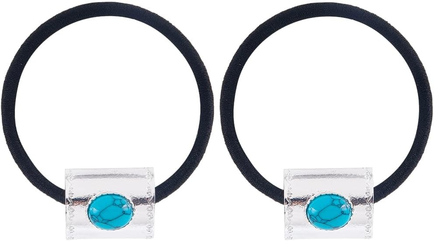 CABODYALS Pack of 3 Boho Western Style Decorative Ponytail Holders Made of Metal Vintage Turquoise Hair Bobbles Bracelet Cowgirl Hair Bands Rope with Box for Women Outfit Dress Party Accessories image number 5