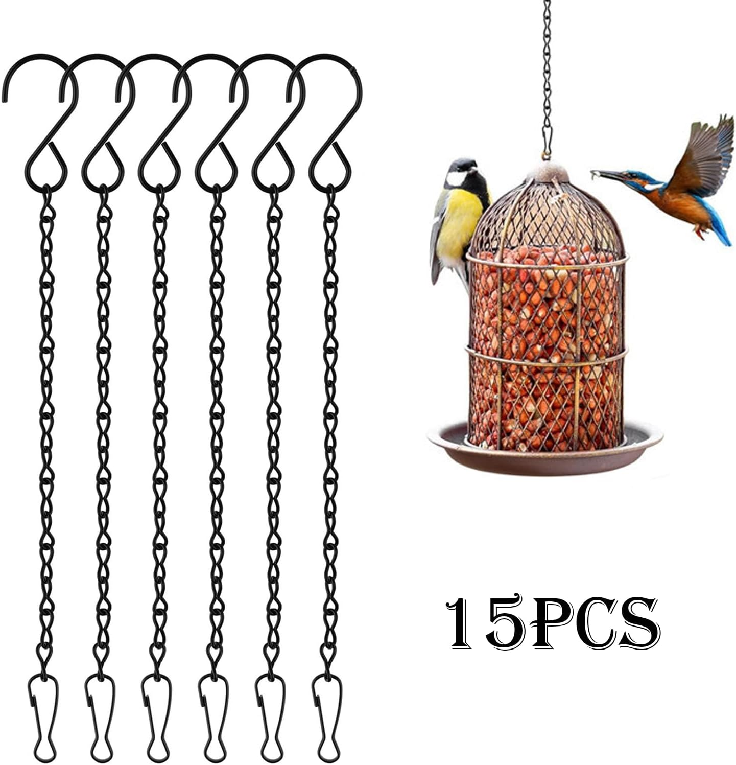 15 Pack Hanging Chains - 10 Inch Metal Chains with Hooks Clips for Bird Feeders, Billboards,Wind Chimes,Planters Lanterns and Ornaments- Garden Plant Hangers - Outdoor Hanging Basket Chains（Black） image number 2