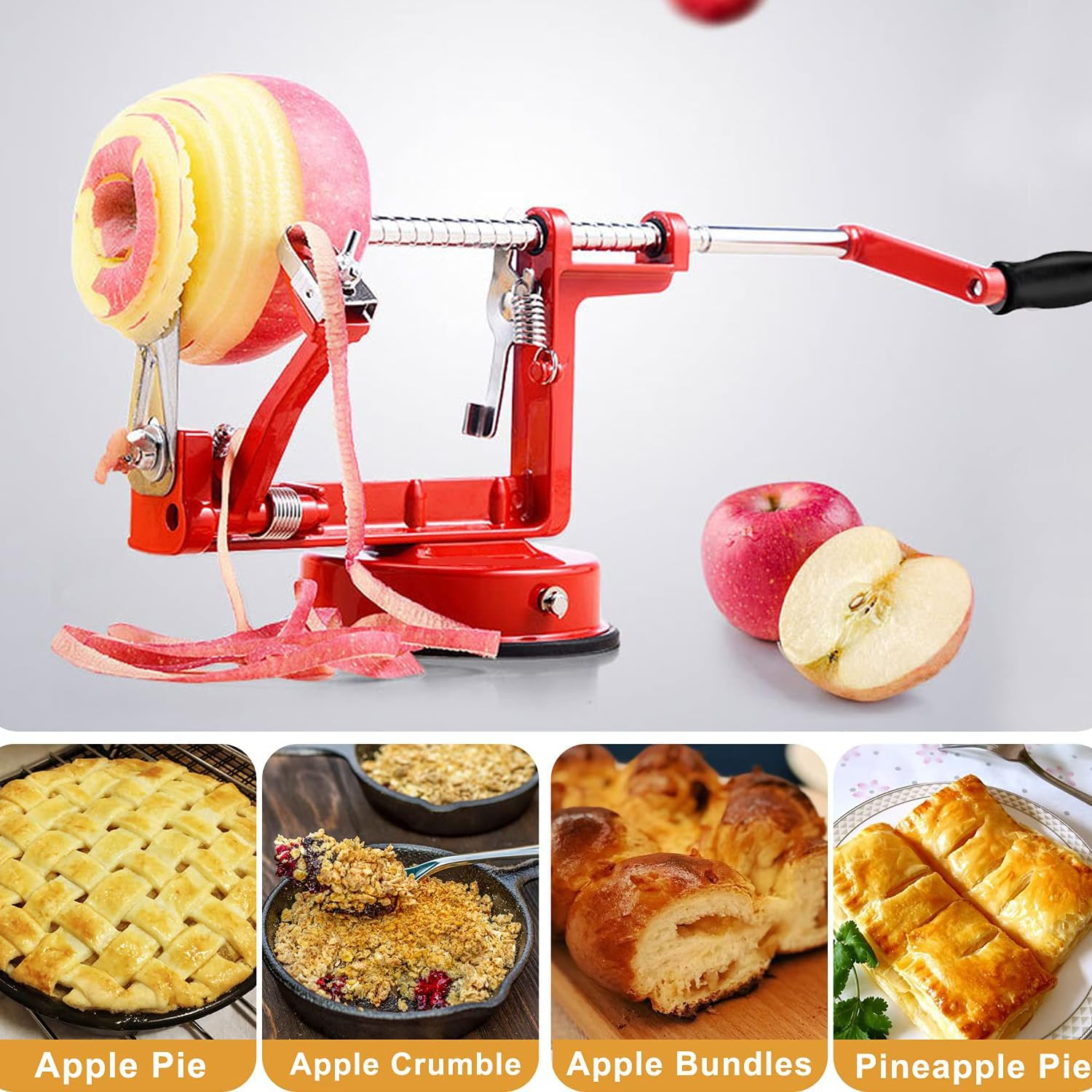 Apple Peeler, 3-In-1 Peeler Corer and Slicer with Suction Base and Adjustable Stainless Steel Blades image number 1