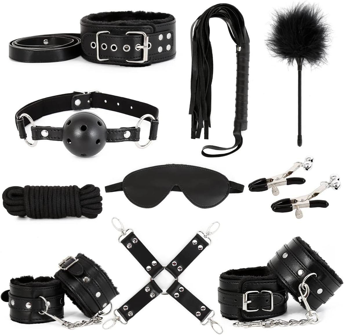 35 Pcs Sex BDSM Kit Sex Toy Bondage for Adult Couples Leather Restraint Kits with Sex Dice Ball Gag Blindfold for Women Men（Black）