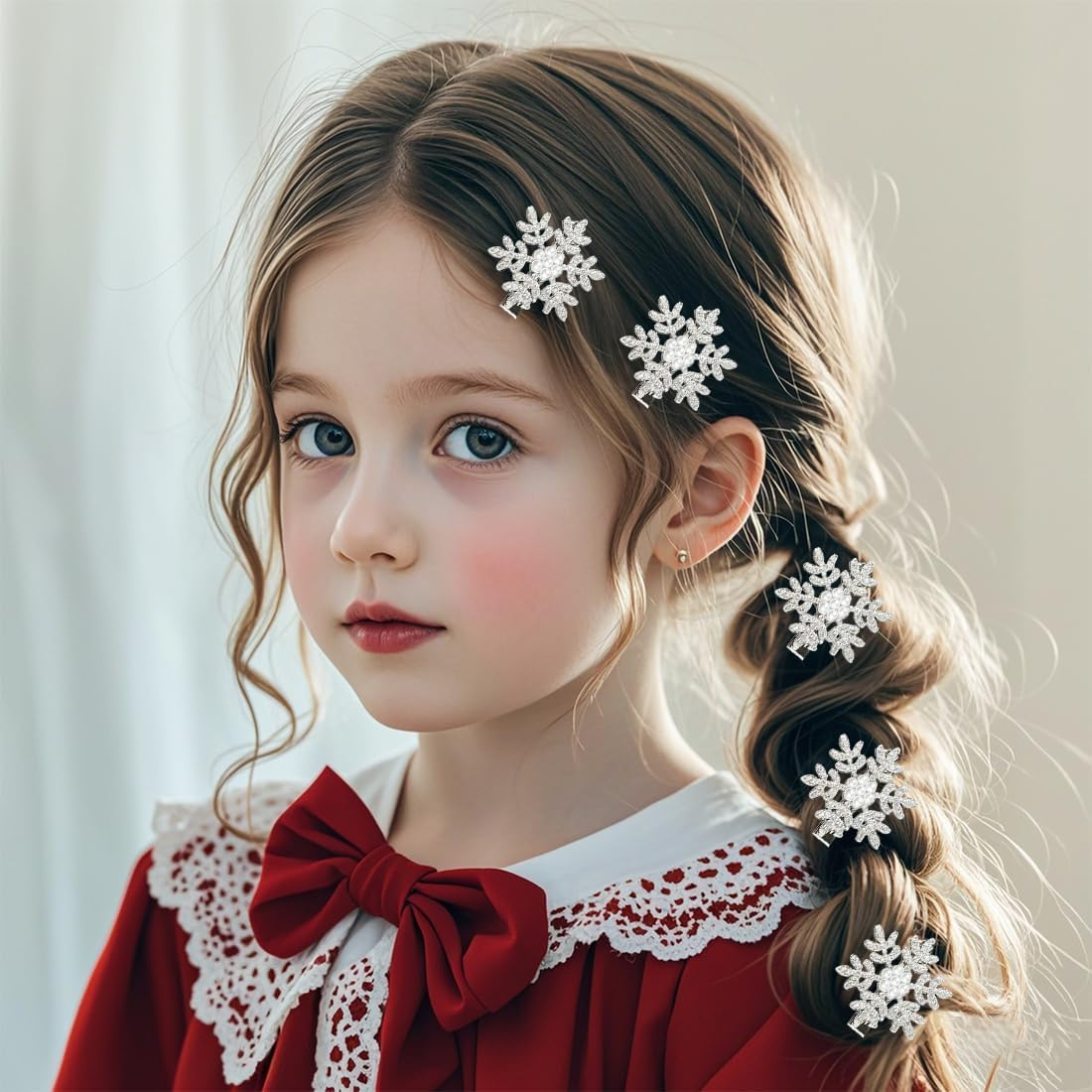 XYTAHDM Pack of 10 Christmas Snowflakes Hair Clips, Christmas Hair Accessories with Glitter Rhinestones Silver Snowflakes Christmas Hair Clip for Women Girls image number 4