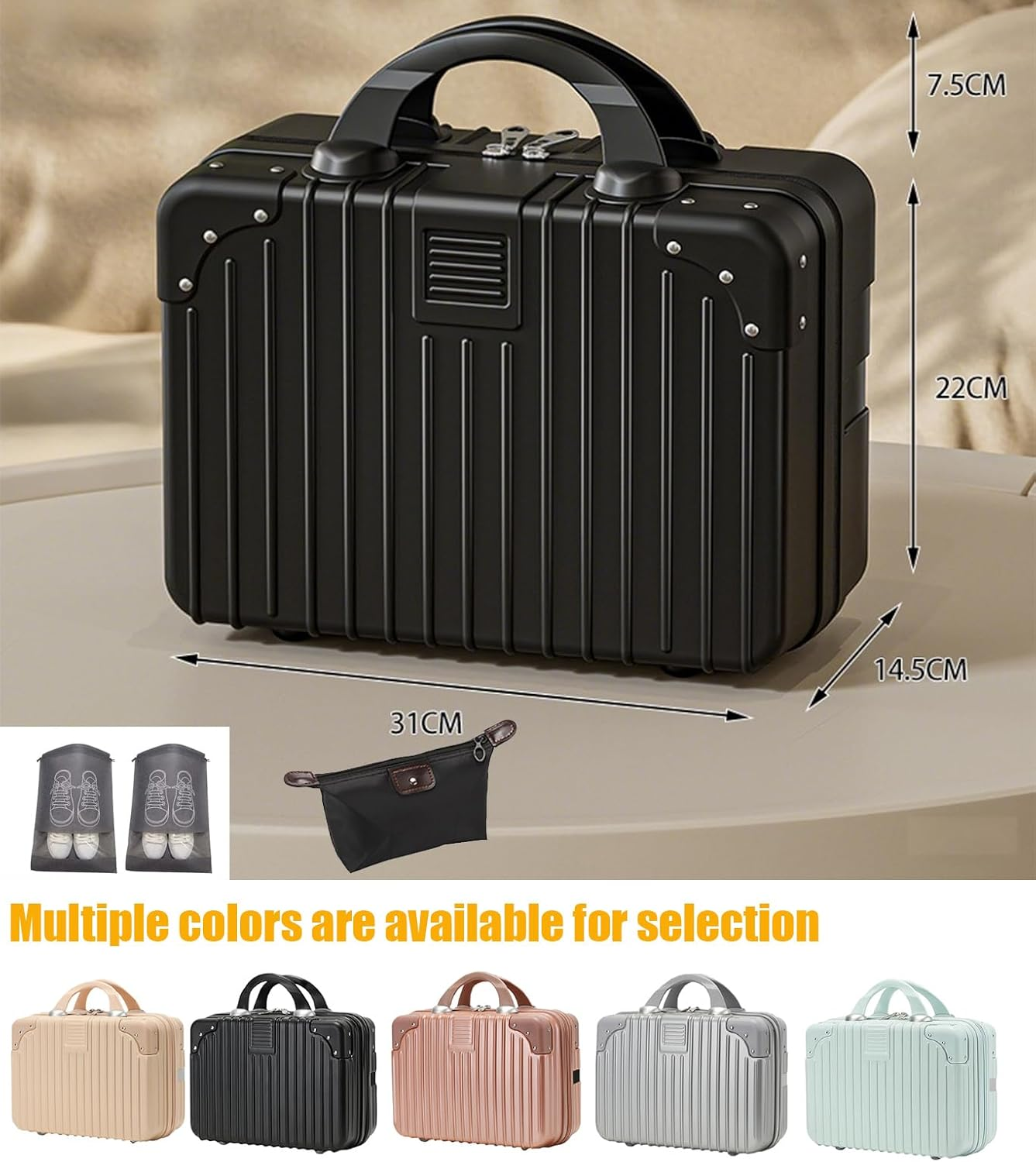 Makeup Travel for Women Girl, Portable, Waterproof ABS Storage. Elastic Band & Zipper. Hard - Shell, for Vanity Items. Ideal for Hand Luggage. (Silver) image number 4