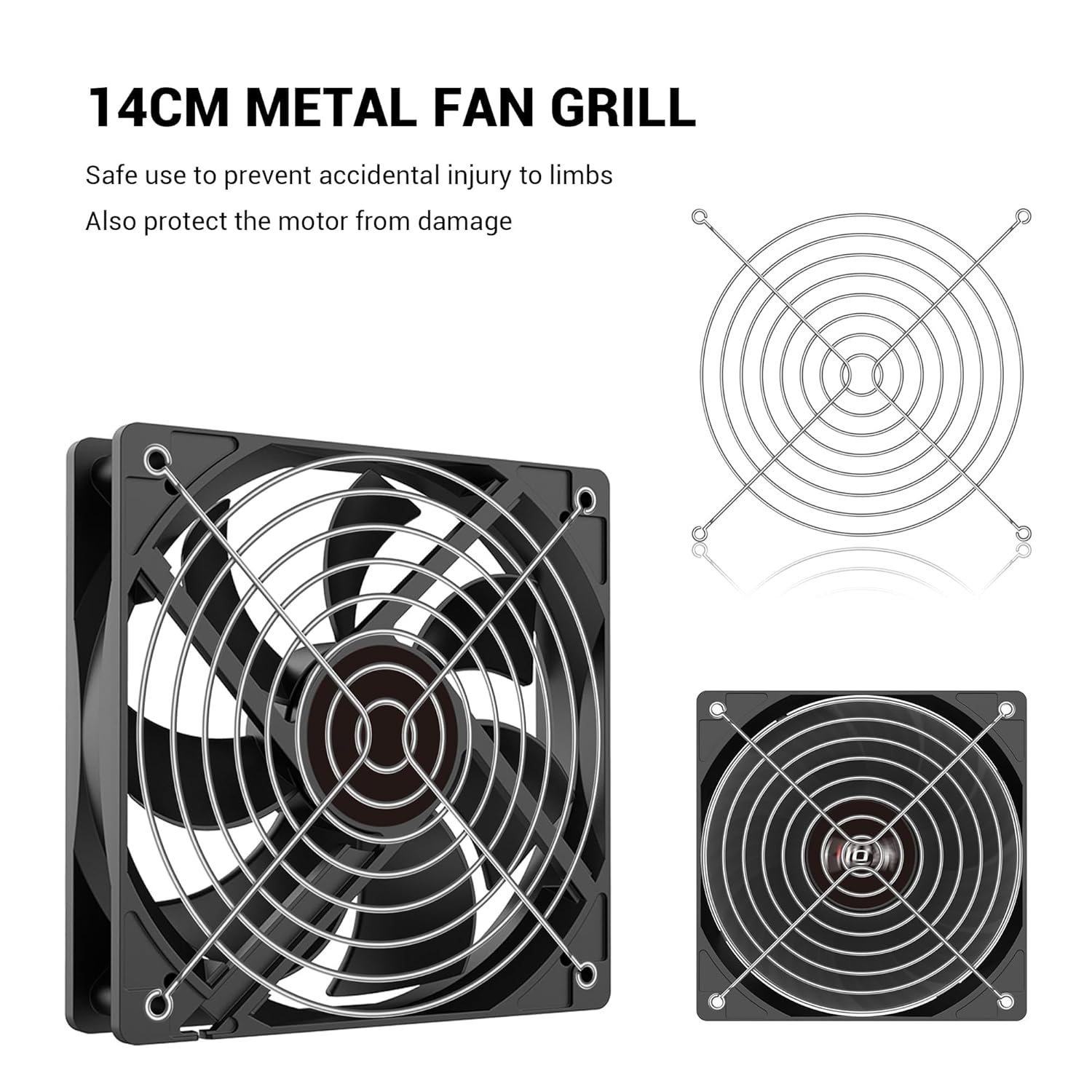 Fan Finger Grill 140Mm PC Fan Grill Guard, 2 Pack CPU Case Metal Grills Protector Guard with Screw for 140X140Mm F-An Protective Cover DIY, PC Computer Case Fans, Exhaust Fans