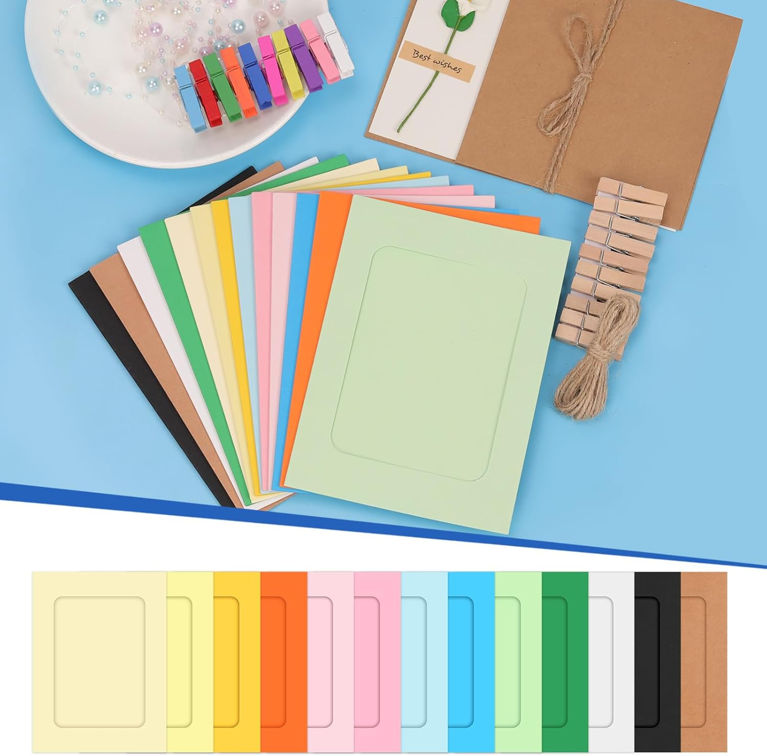 Glarks 84Pcs 177.8Mm Cardboard Picture Frames, Colorful DIY Photo Hanging Display with Clips and Strings for Home School Party Office Wall Decor image number 5