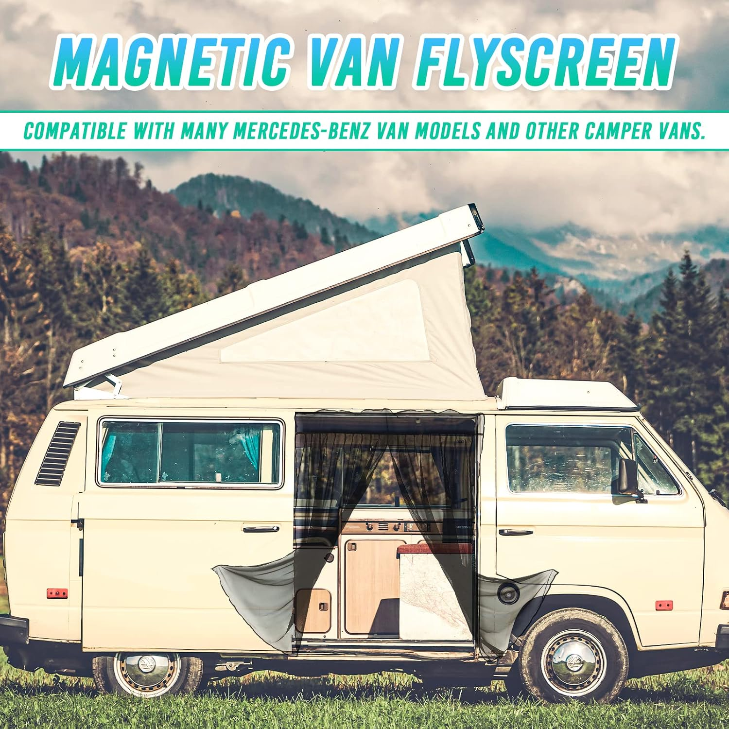 BLACKHORSE-RACING Magnetic Van Bug Fly Screen Replacement for Mercedes Sprinter Vans and Other Campervans, Magnetic Mosquito Net for Motorhome RV Sliding Door Van Screen Bug Mesh - Small image number 1
