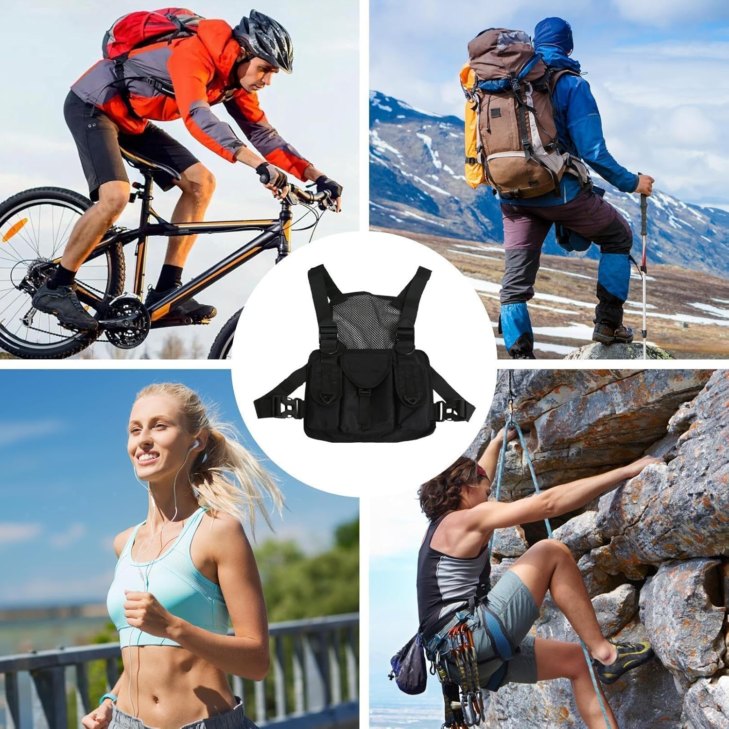 Chest Pack - Running Bag with Adjustable Shoulder Straps | Multiple Pocket Storage Organiser for Fishing, Training, Hiking, Cycling, Lightweight Waterproof Chest Rig for Men Women Outdoor